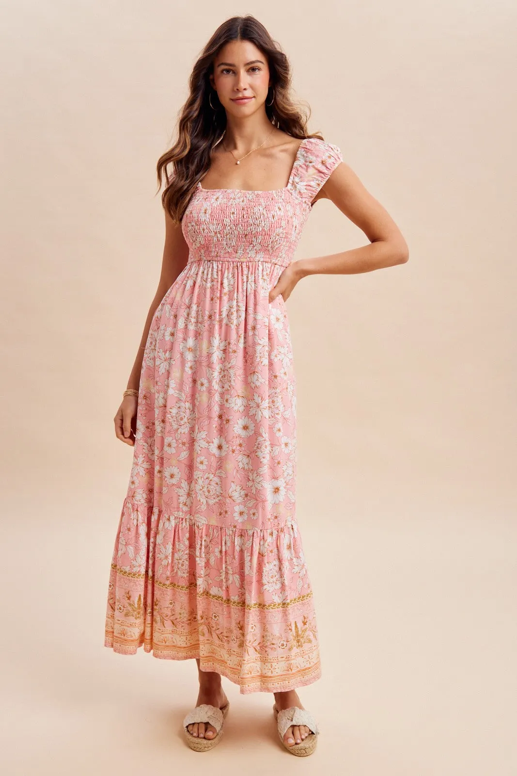 Pink Floral Smocked Maxi Dress sold by Pinkblush
