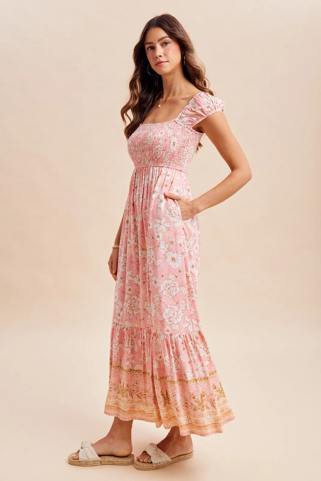 Pink Floral Smocked Maxi Dress sold by Pinkblush product image thumbnail 3