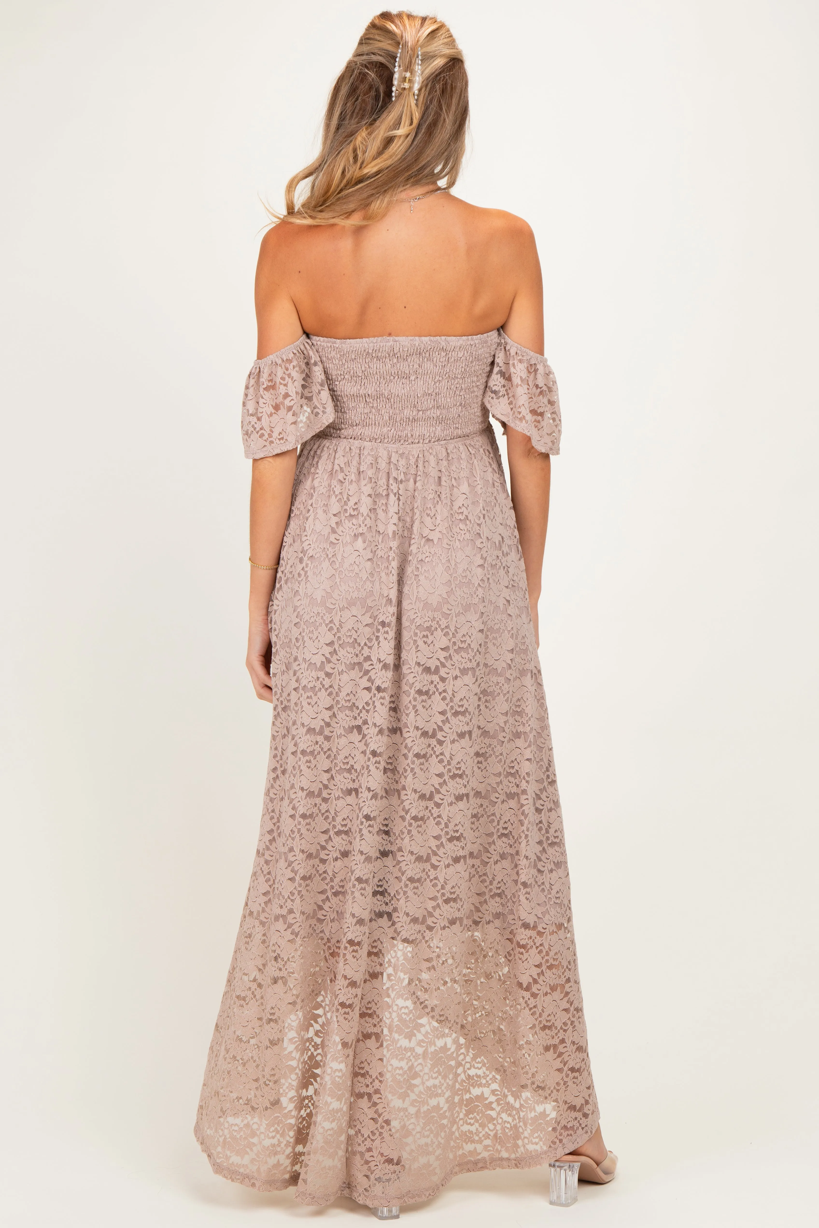 Mocha Lace Off Shoulder Maternity Maxi Dress sold by Pinkblush product image thumbnail 4
