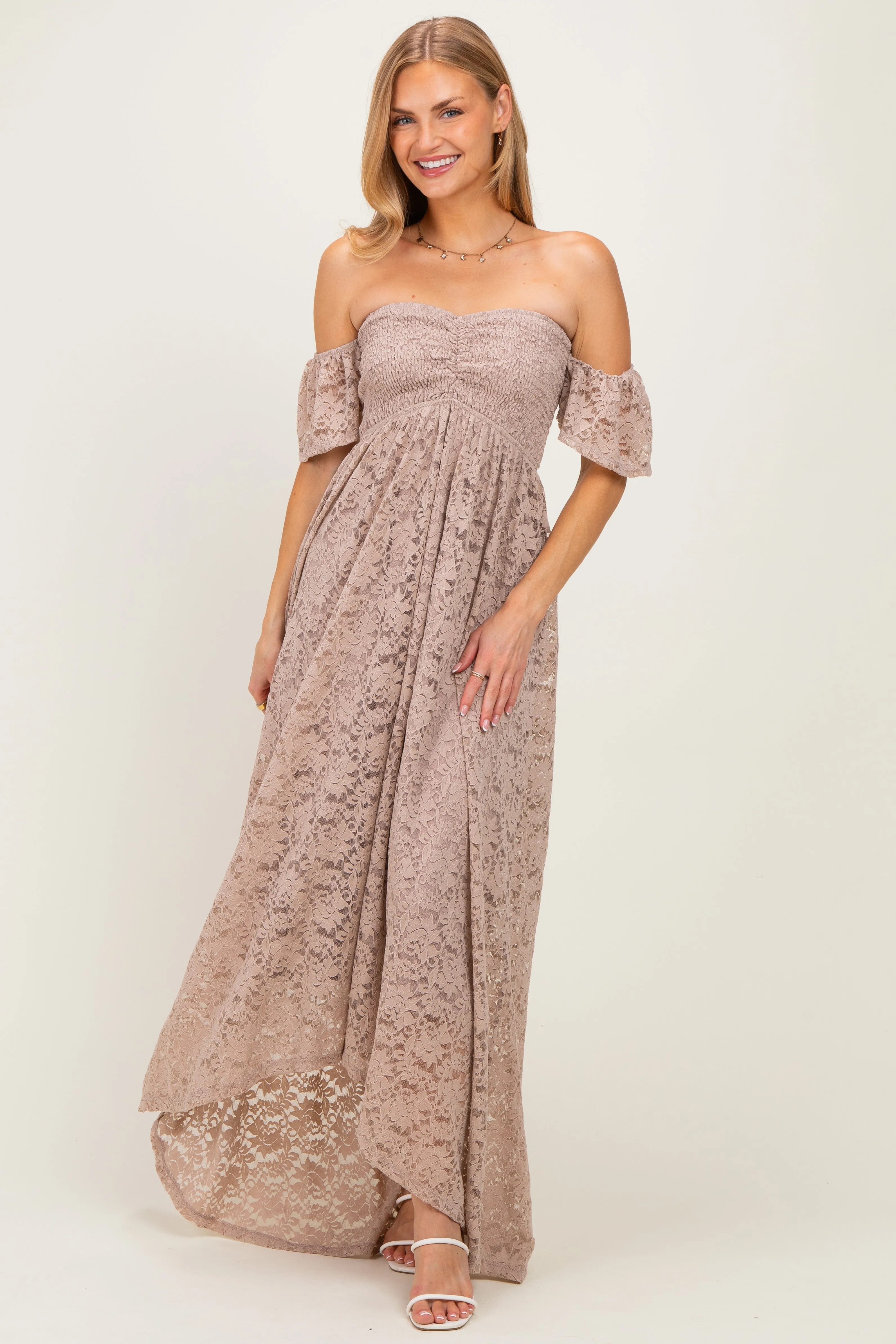 Mocha Lace Off Shoulder Maternity Maxi Dress sold by Pinkblush product image thumbnail 5
