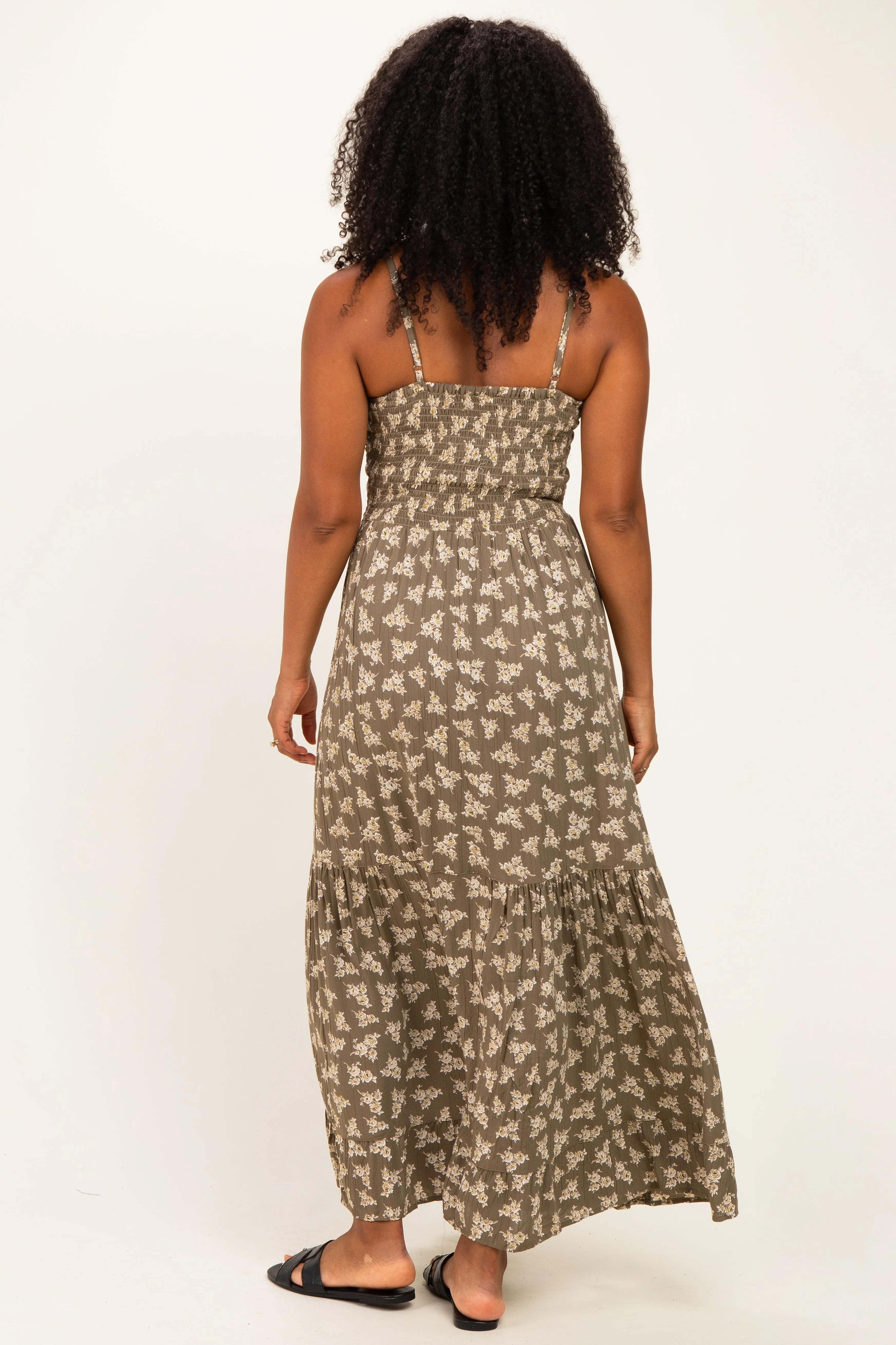 Olive Floral Twist Front Keyhole Maxi Dress sold by Pinkblush product image thumbnail 3