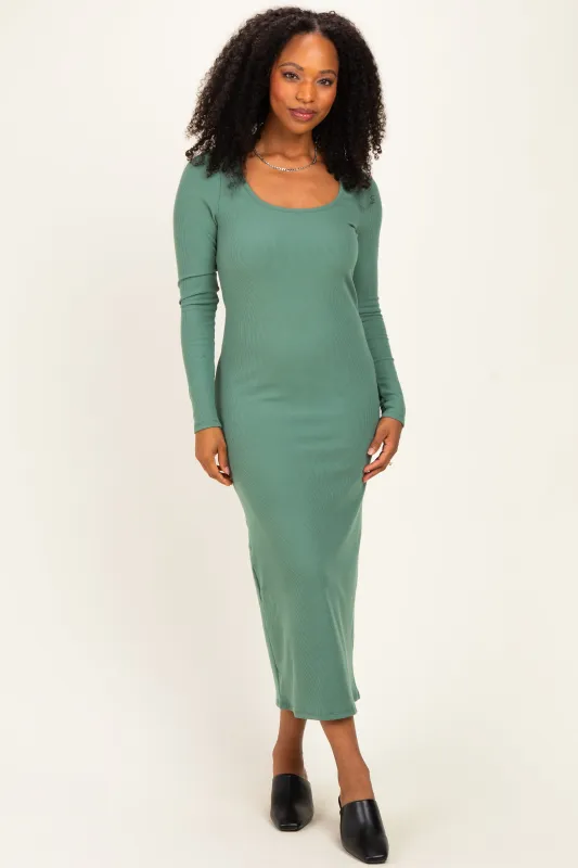 Olive Scoop Neck Long Sleeve Midi Dress made by Pinkblush