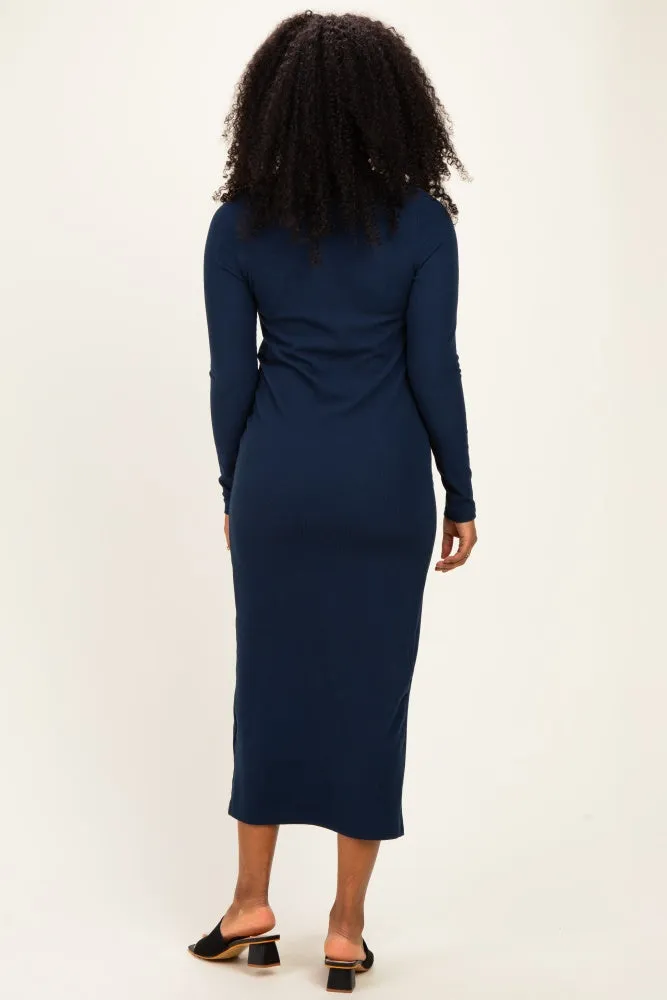 Navy Scoop Neck Long Sleeve Midi Dress sold by Pinkblush product image thumbnail 3