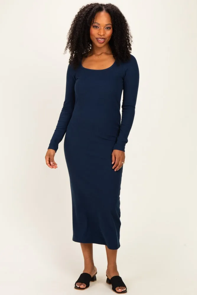 Navy Scoop Neck Long Sleeve Midi Dress sold by Pinkblush