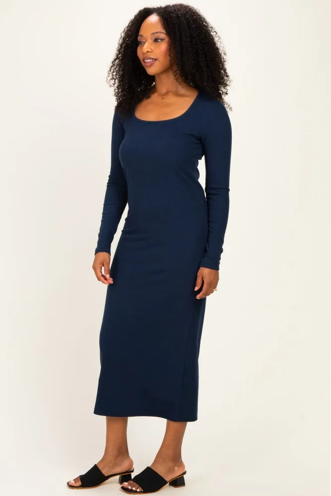 Navy Scoop Neck Long Sleeve Midi Dress sold by Pinkblush product image thumbnail 2