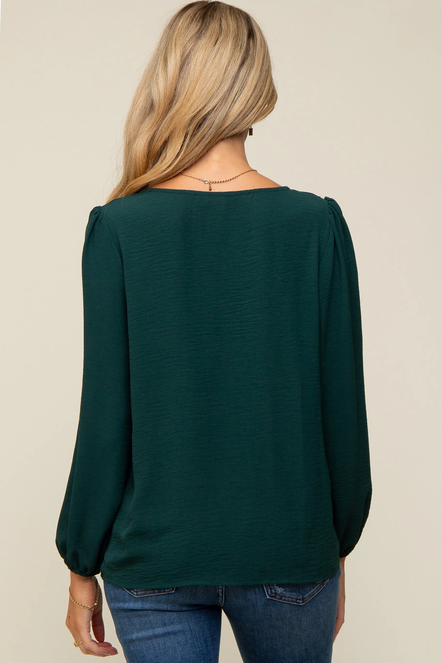 Forest Green Long Puff Sleeve Blouse Top sold by Pinkblush product image thumbnail 3