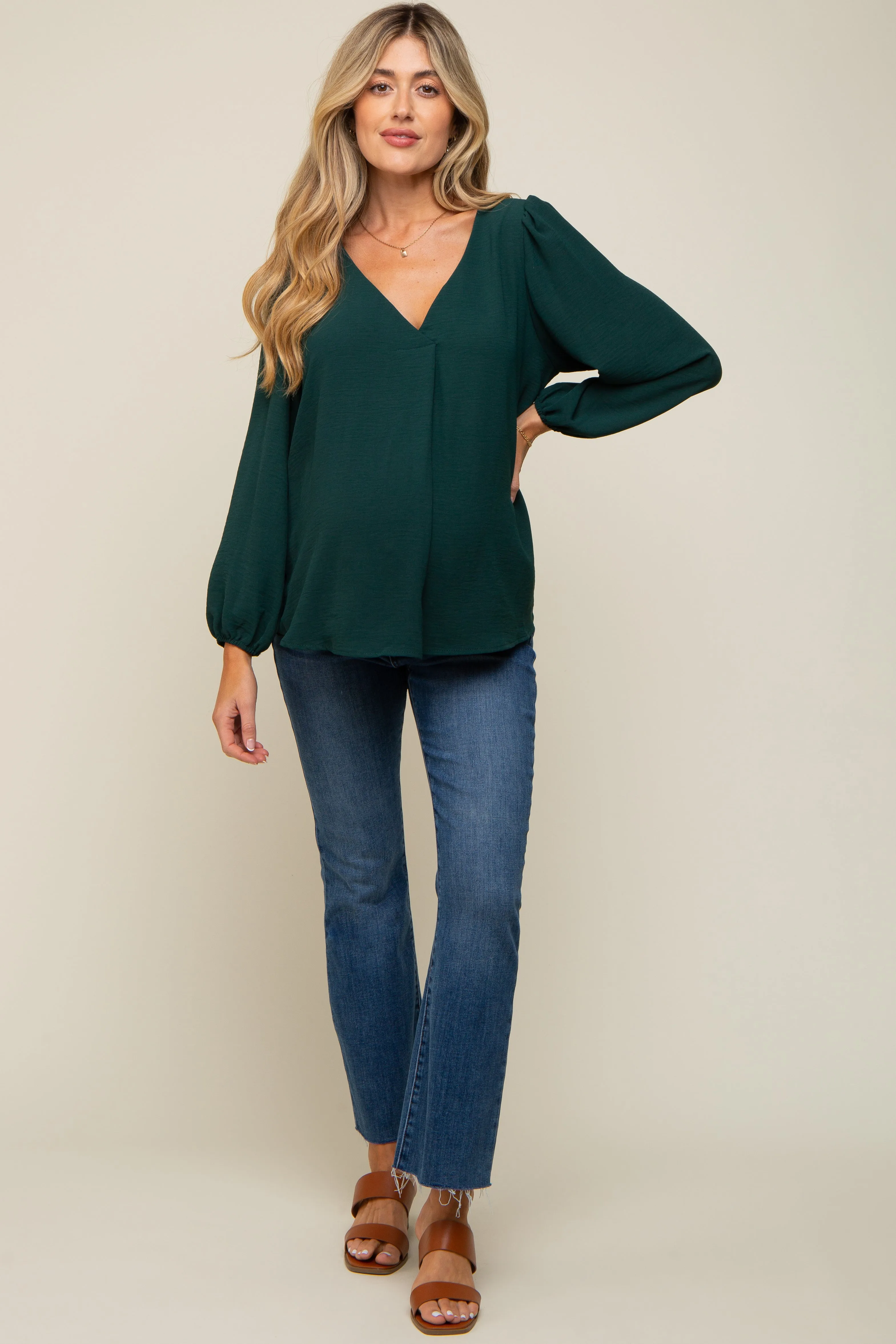 Forest Green Long Puff Sleeve Blouse Top sold by Pinkblush product image thumbnail 4