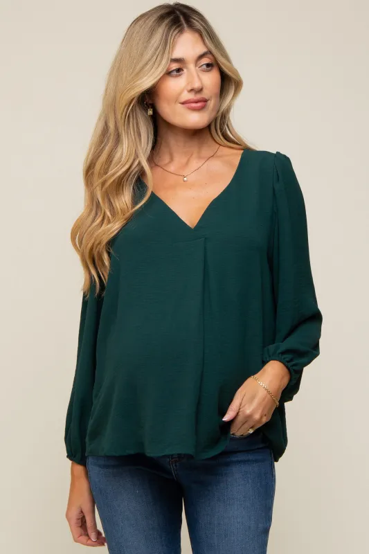 Forest Green Long Puff Sleeve Blouse Top made by Pinkblush
