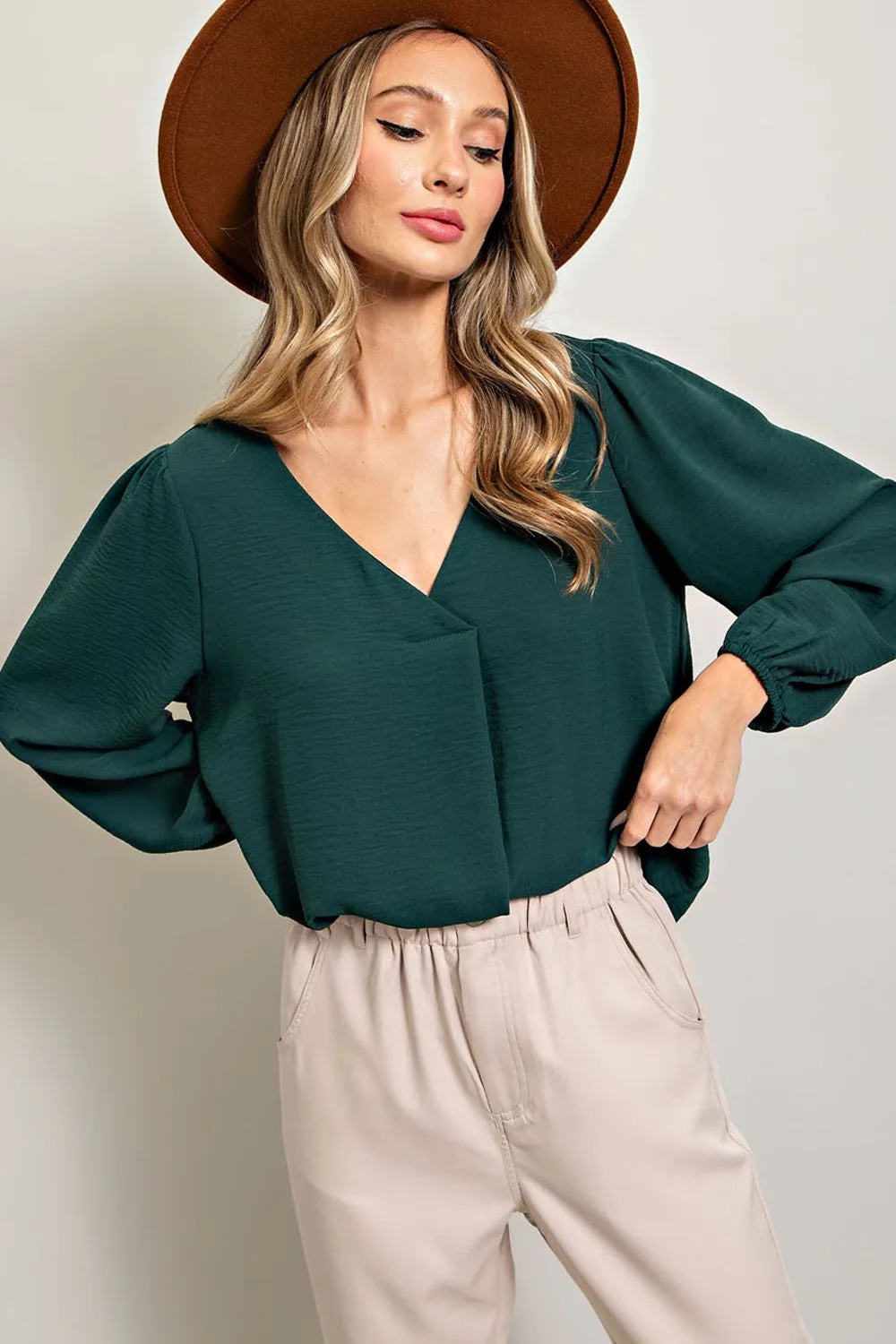 Forest Green Long Puff Sleeve Blouse Top sold by Pinkblush product image thumbnail 5