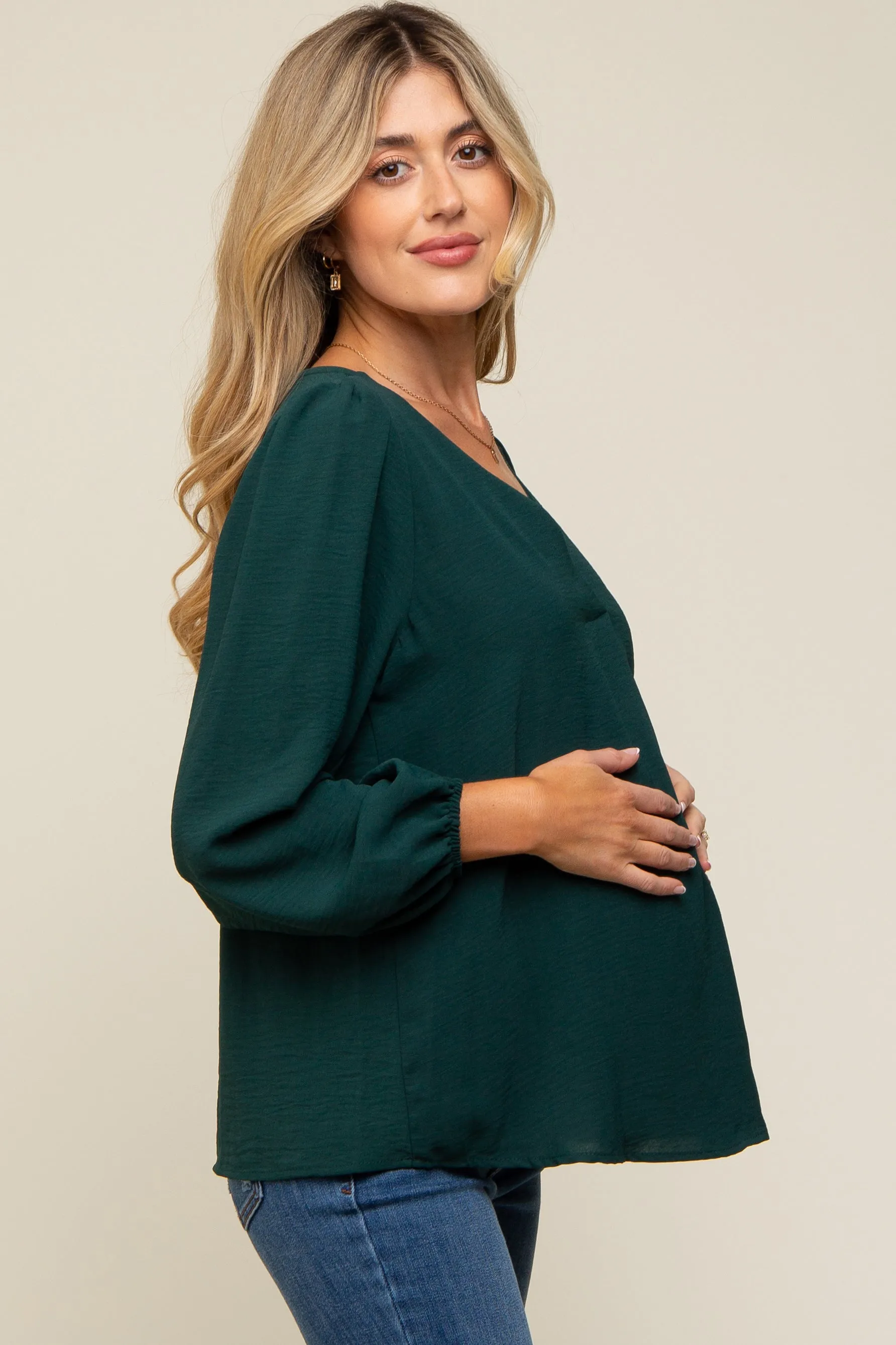 Forest Green Long Puff Sleeve Blouse Top sold by Pinkblush product image thumbnail 2