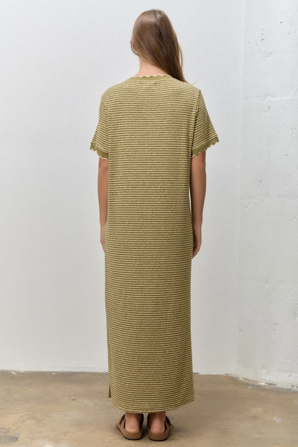 Olive Striped Knit Scallop Accent Maxi Dress sold by Pinkblush product image thumbnail 3
