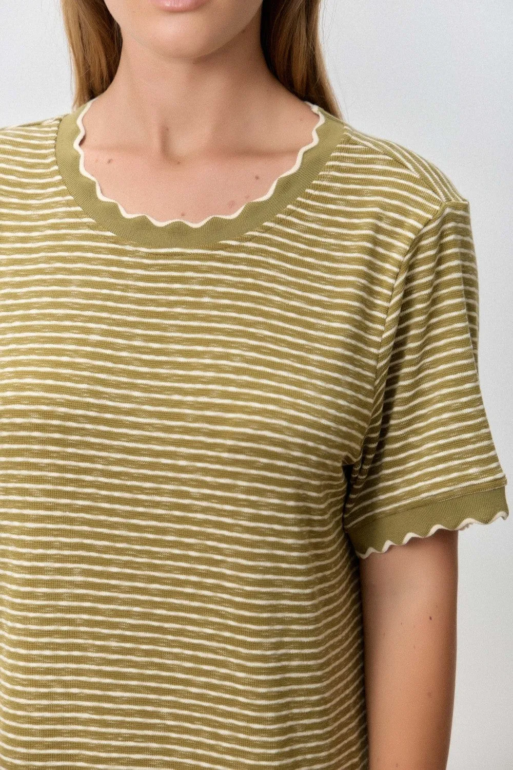 Olive Striped Knit Scallop Accent Maxi Dress sold by Pinkblush product image thumbnail 4
