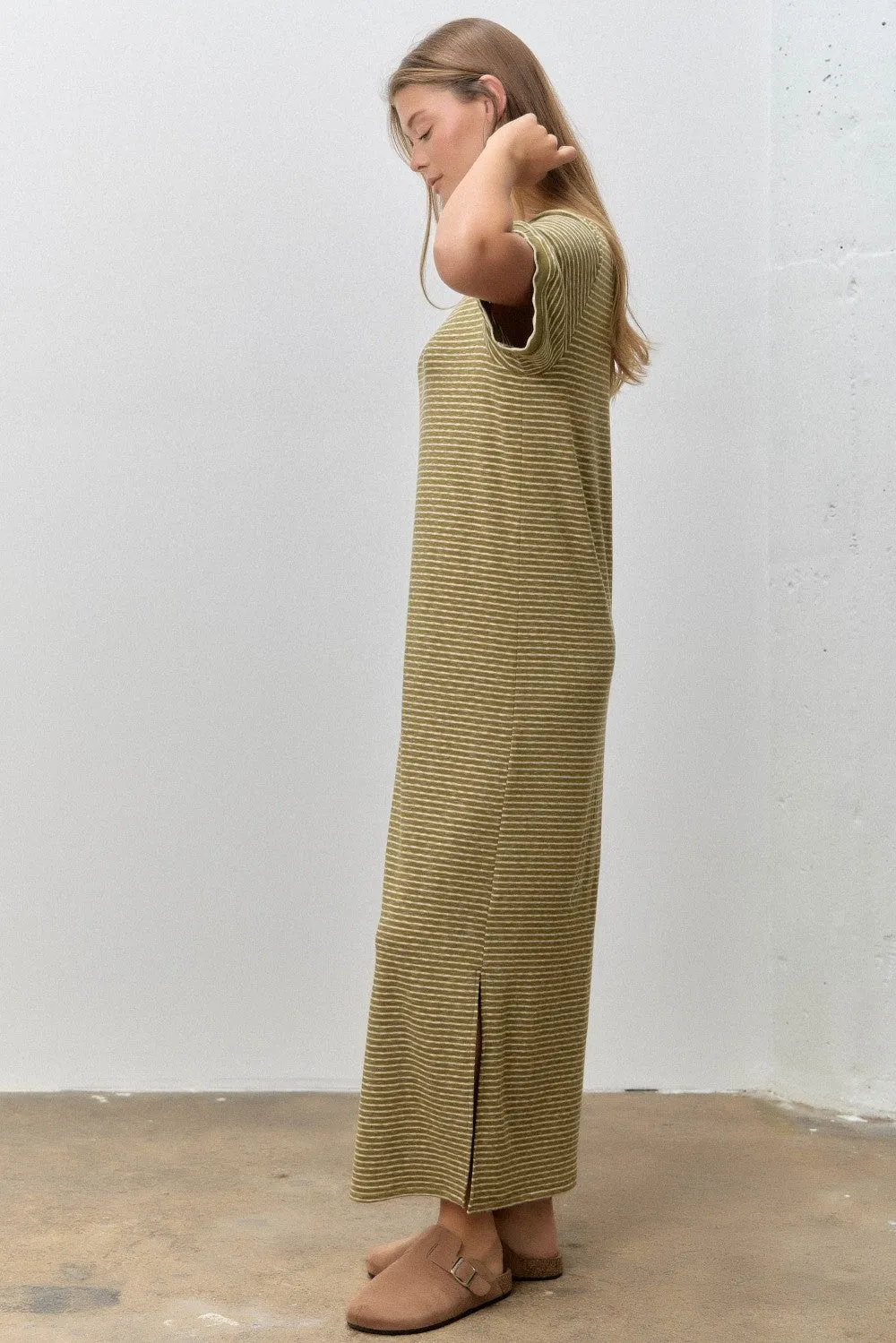 Olive Striped Knit Scallop Accent Maxi Dress sold by Pinkblush product image thumbnail 2
