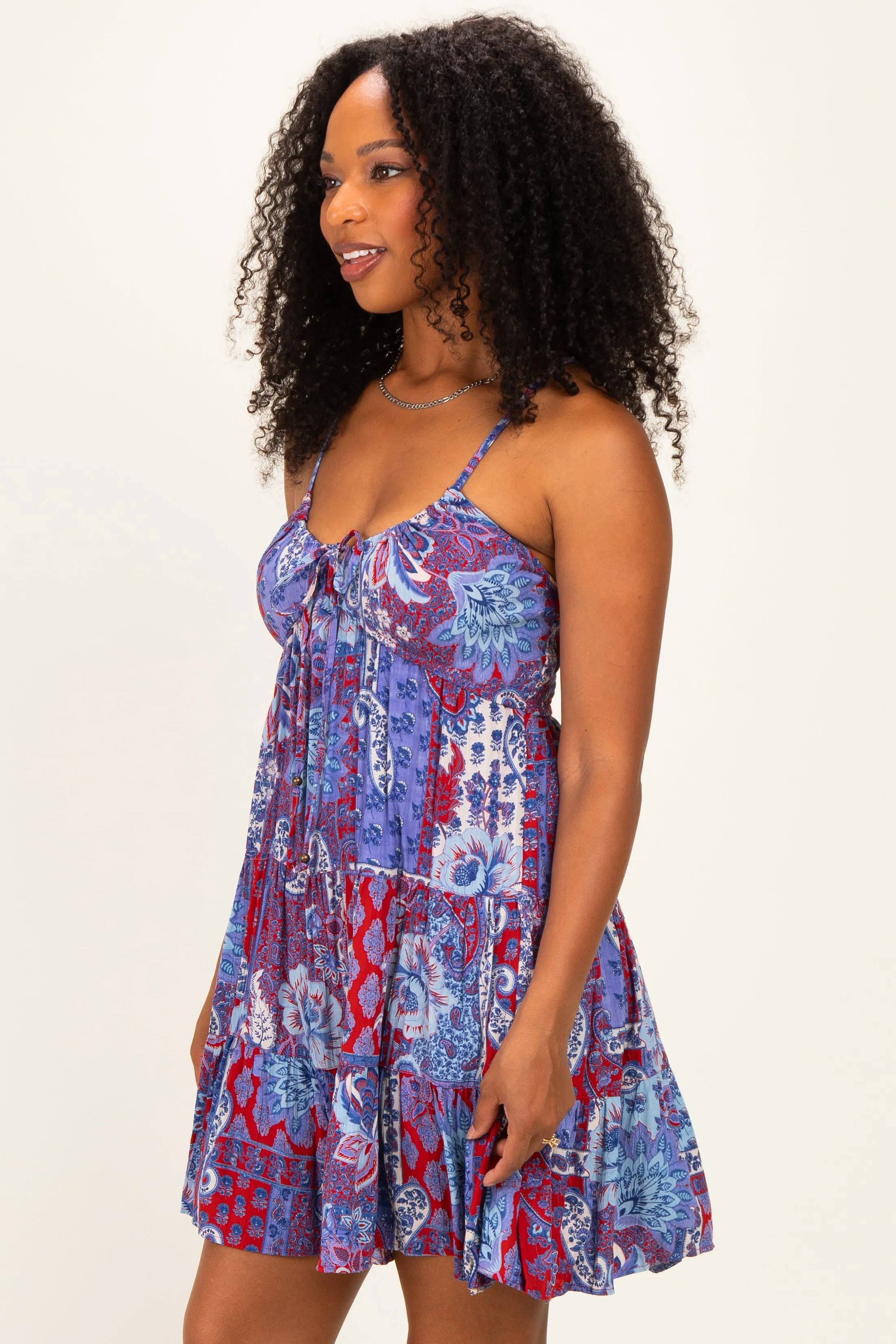 Blue Floral Paisley Patchwork Print Mini sold by Pinkblush product image thumbnail 3