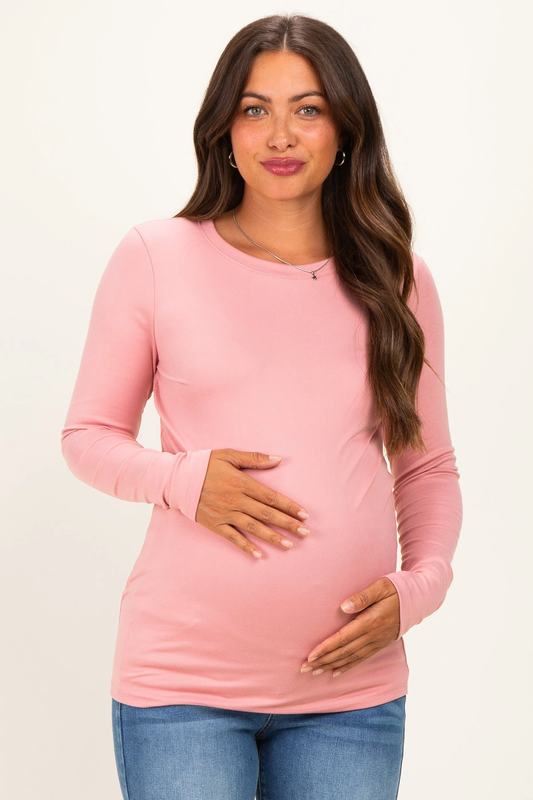 Mauve Long Sleeve Maternity Top sold by Pinkblush