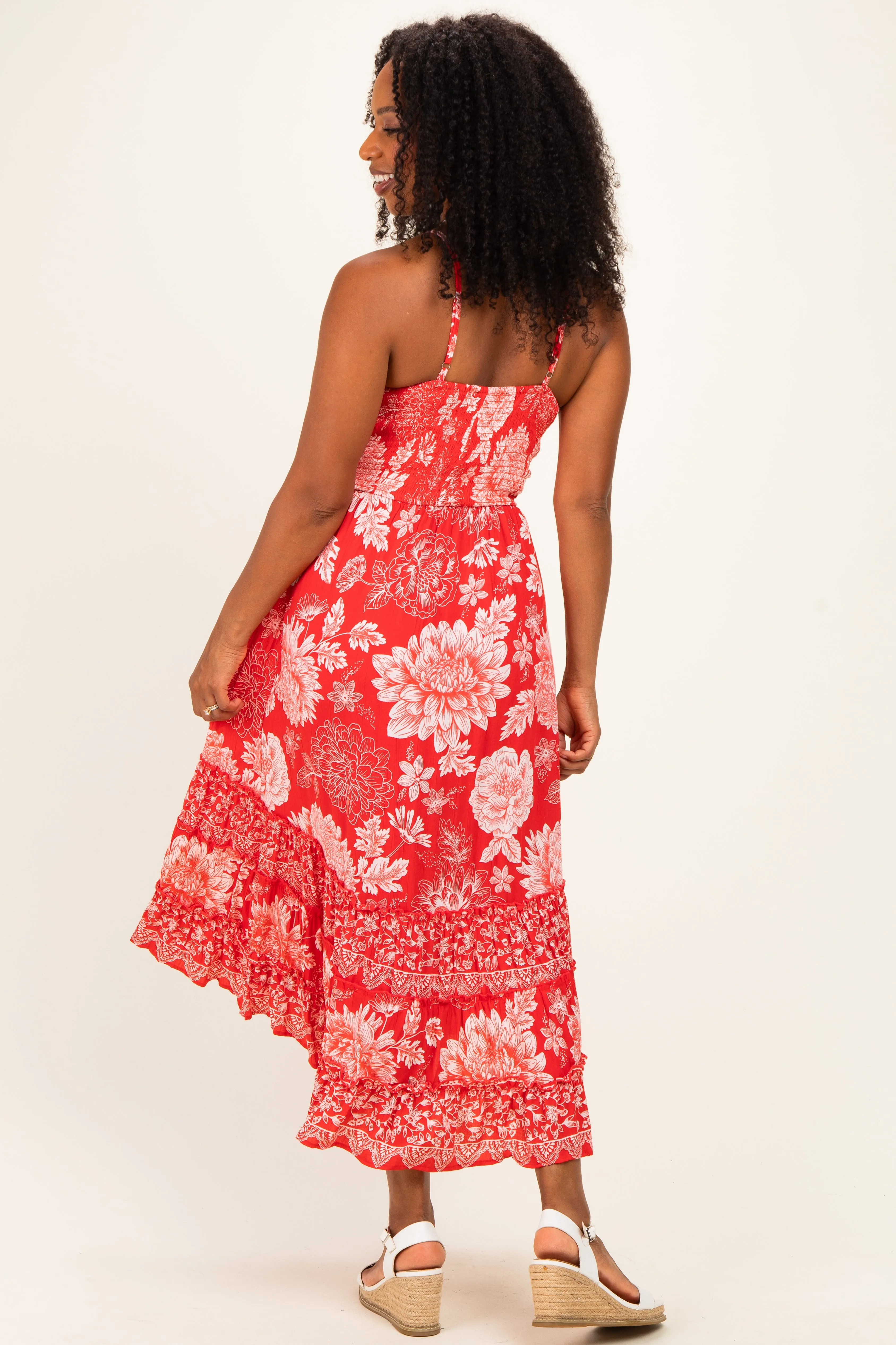 Strawberry Floral V-Neck Tiered Hem Midi Dress sold by Pinkblush product image thumbnail 3