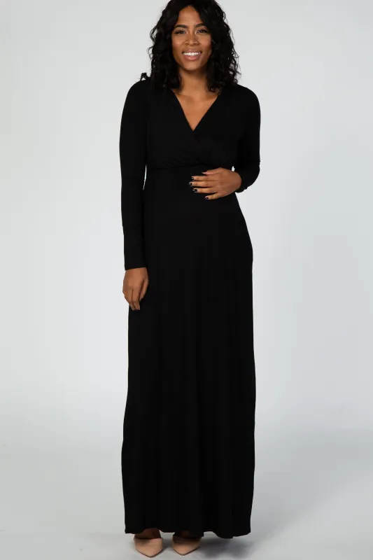 Black Long Sleeve Maternity Nursing Maxi Dress made by Pinkblush
