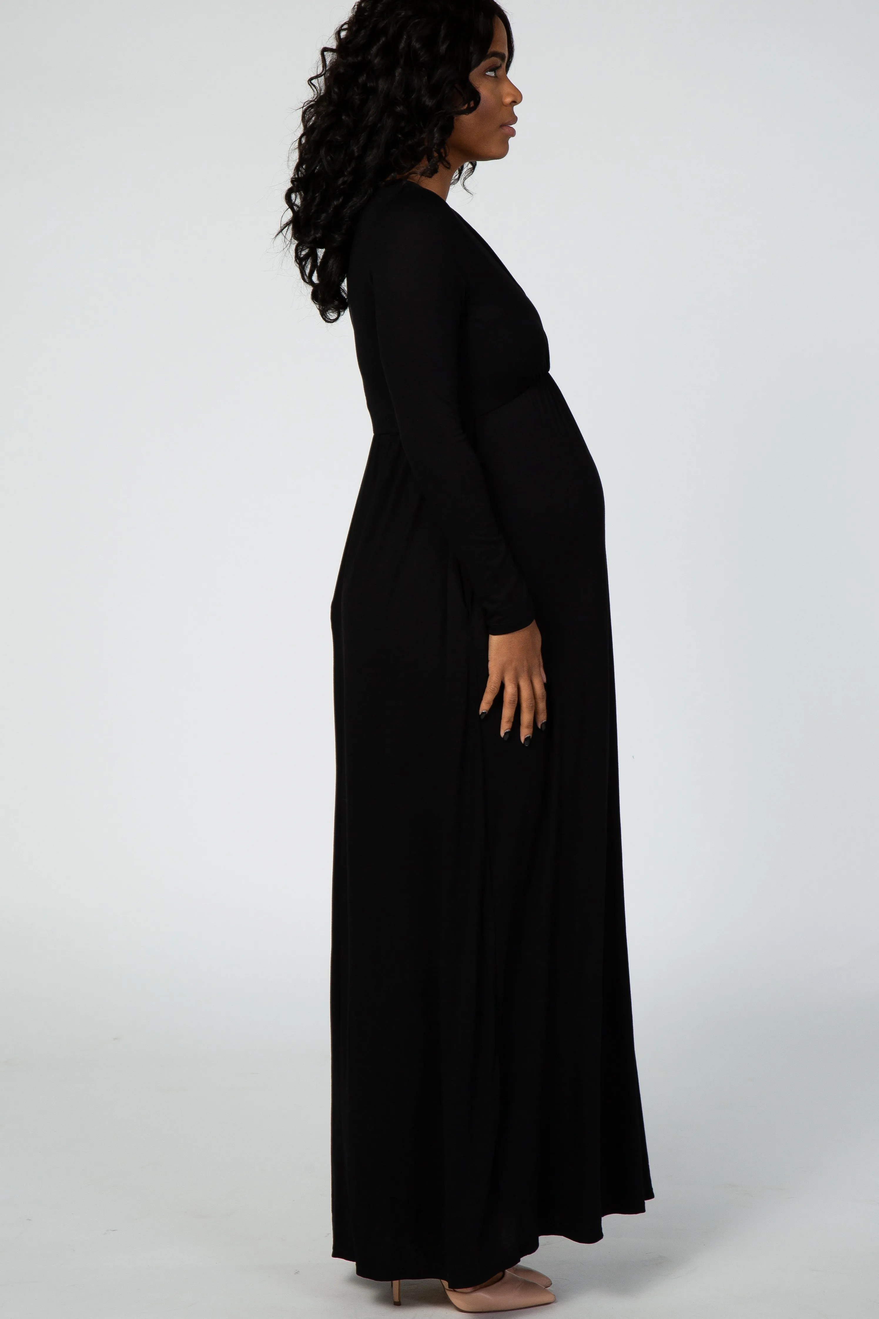 Black Long Sleeve Maternity Nursing Maxi Dress sold by Pinkblush product image thumbnail 2
