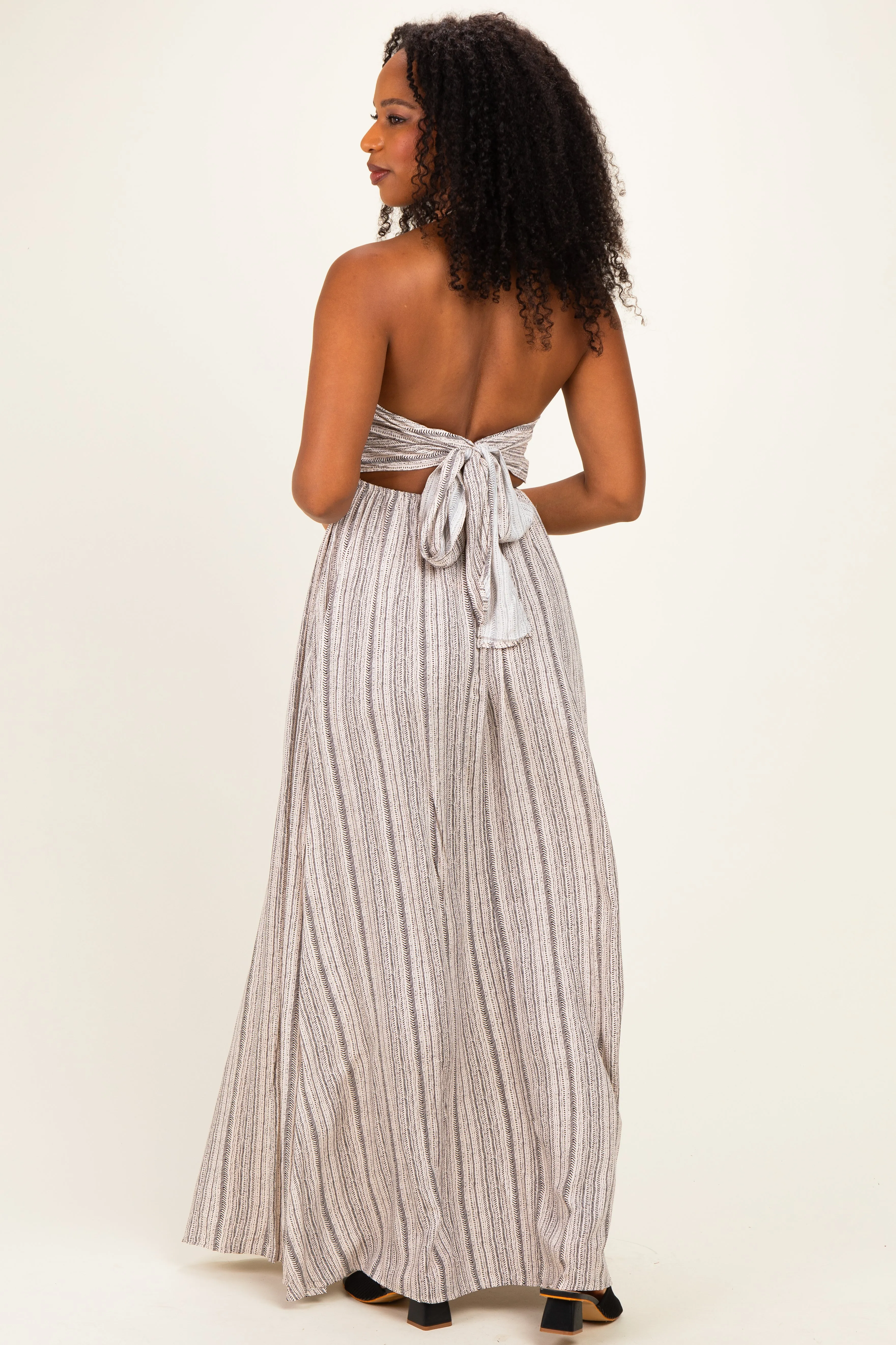 Taupe Printed V Neck Maxi Dress sold by Pinkblush product image thumbnail 4