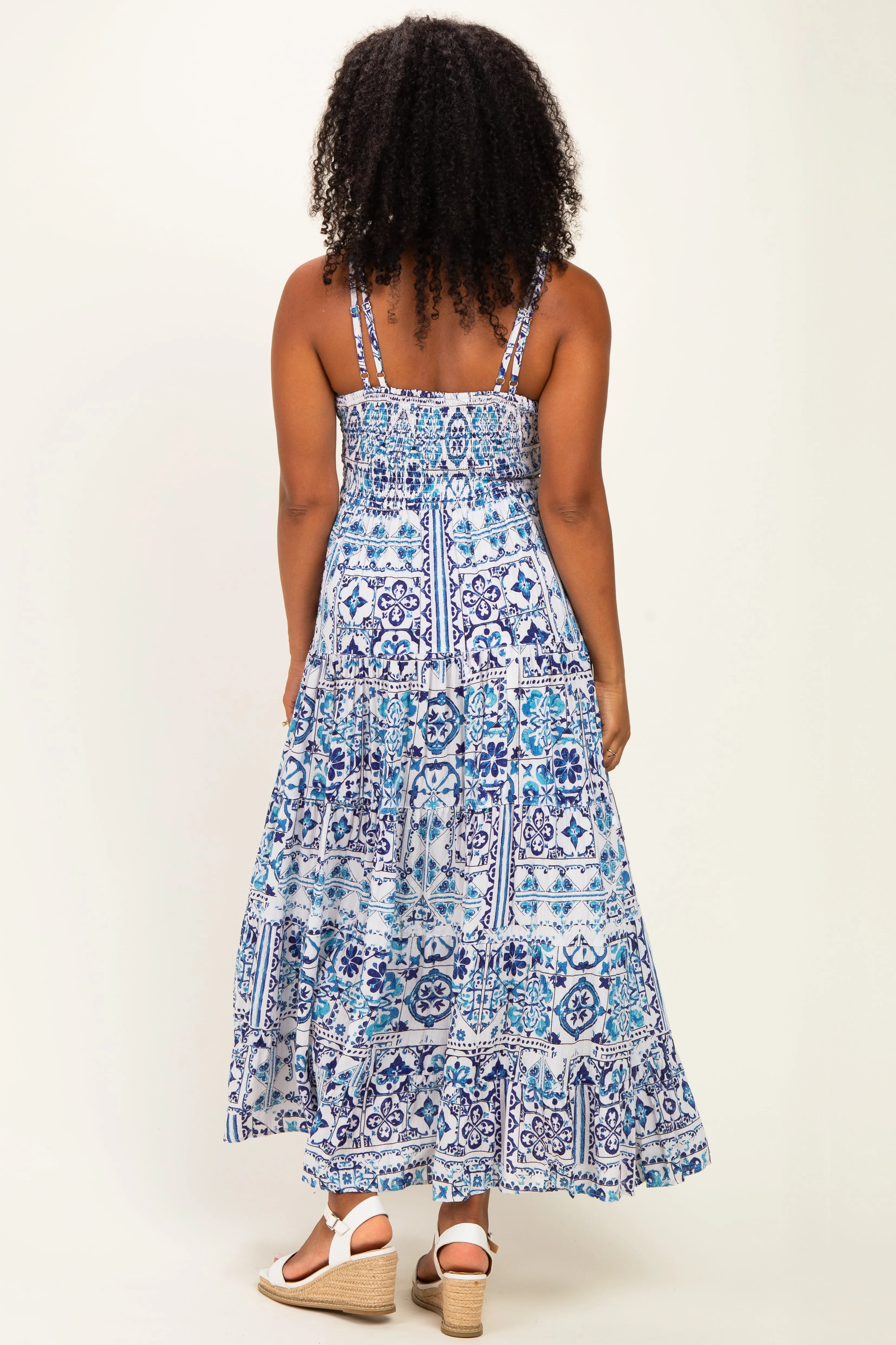 Blue Printed V-Neck Lace Tim Maxi Dress sold by Pinkblush product image thumbnail 3