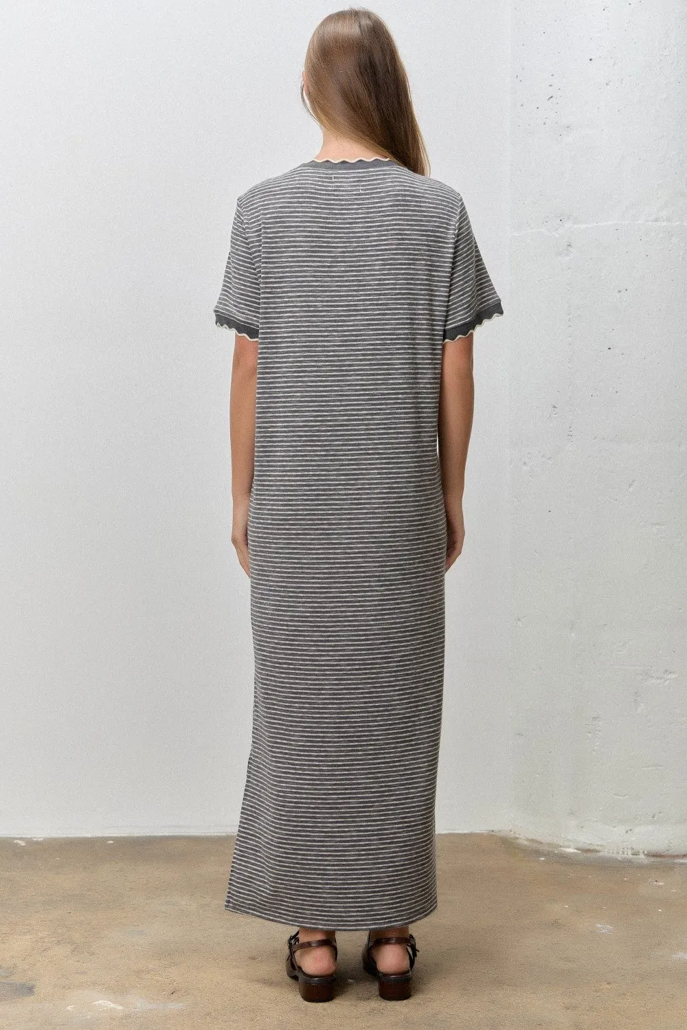 Charcoal Striped Knit Scallop Accent Maxi Dress sold by Pinkblush product image thumbnail 3