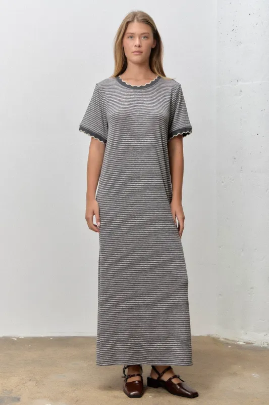 Charcoal Striped Knit Scallop Accent Maxi Dress made by Polagram