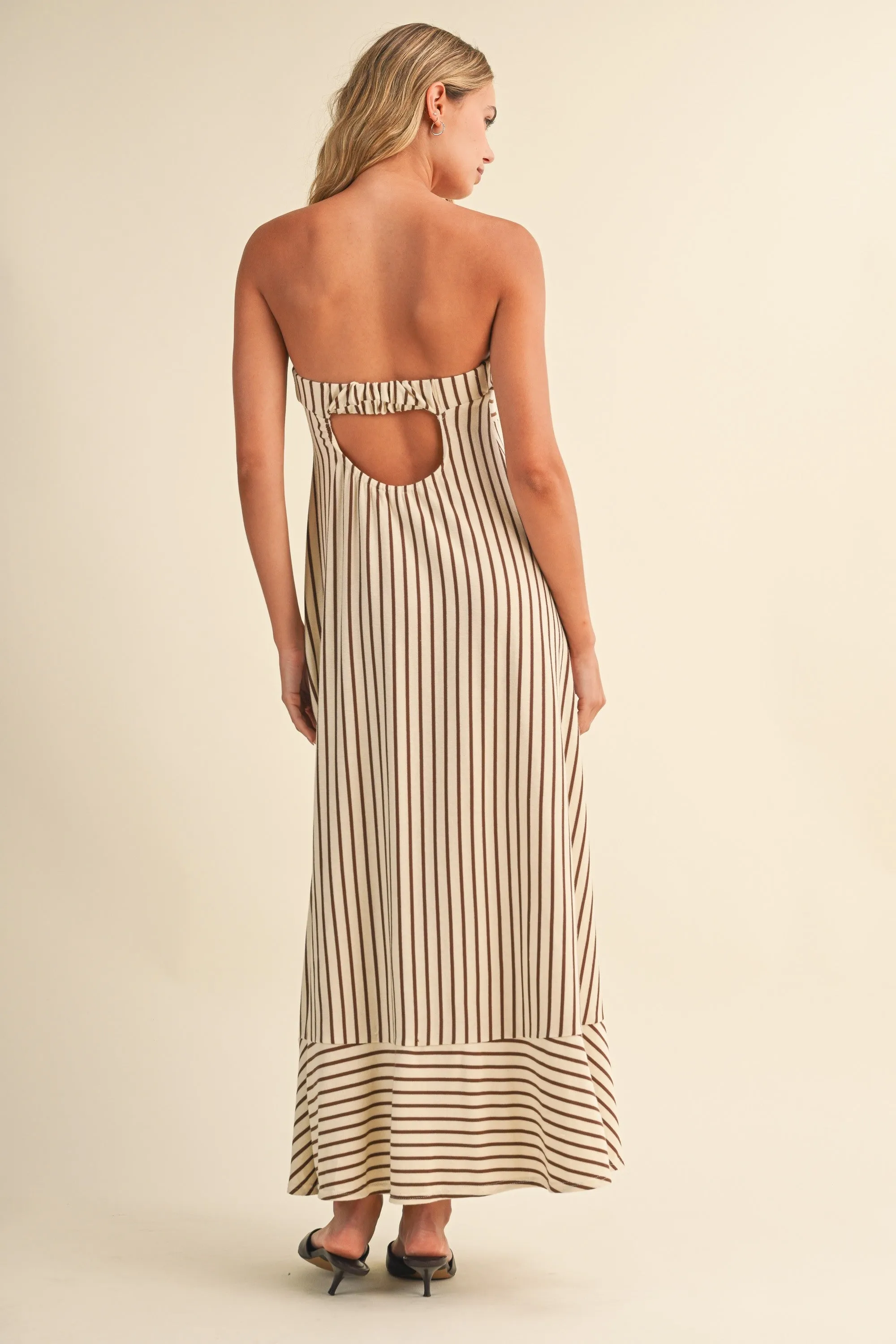 Cream Brown Striped Strapless A-Line Maxi Dress sold by Pinkblush product image thumbnail 5