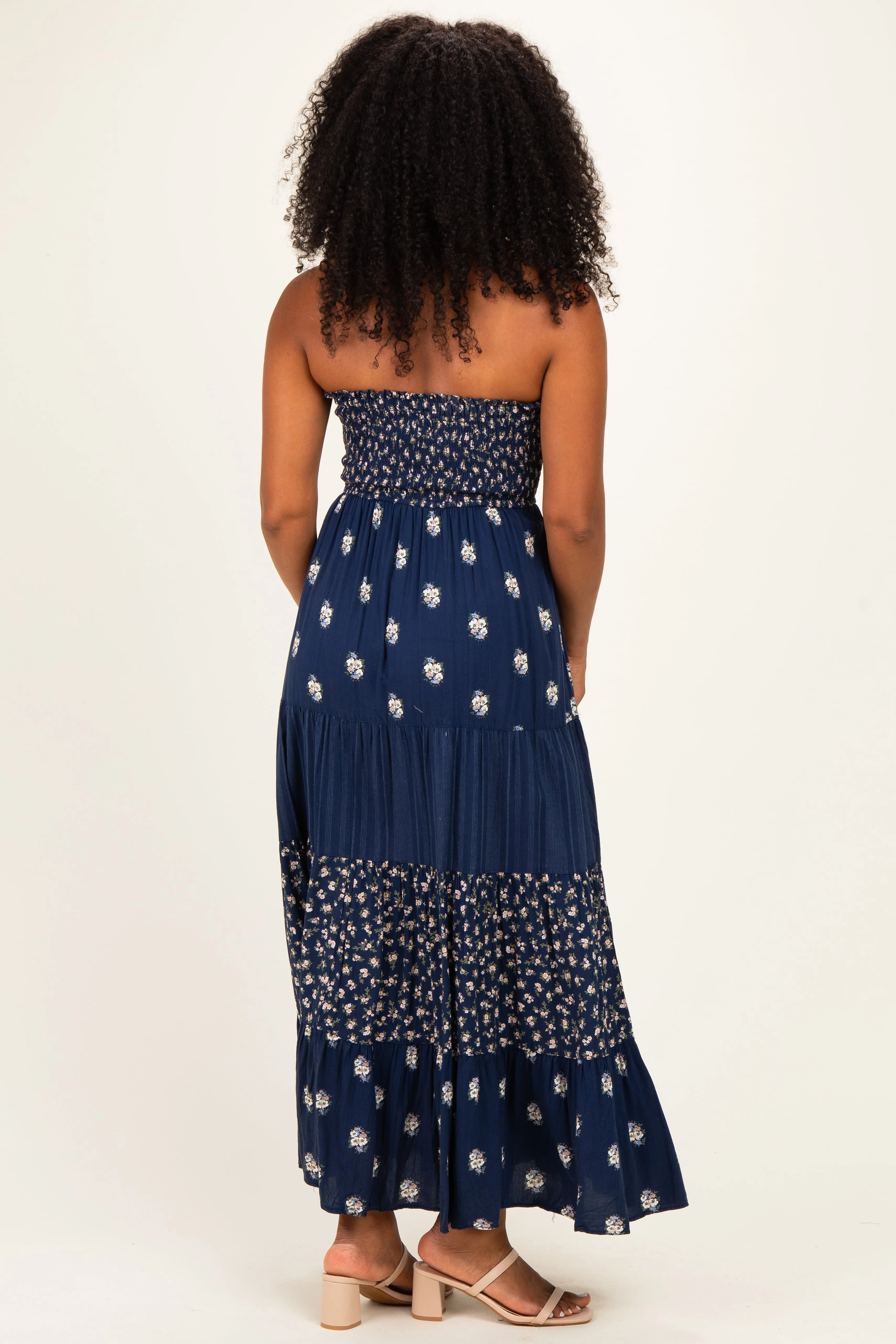 Navy Colorblock Floral Strapless Maxi Dress sold by Pinkblush product image thumbnail 3