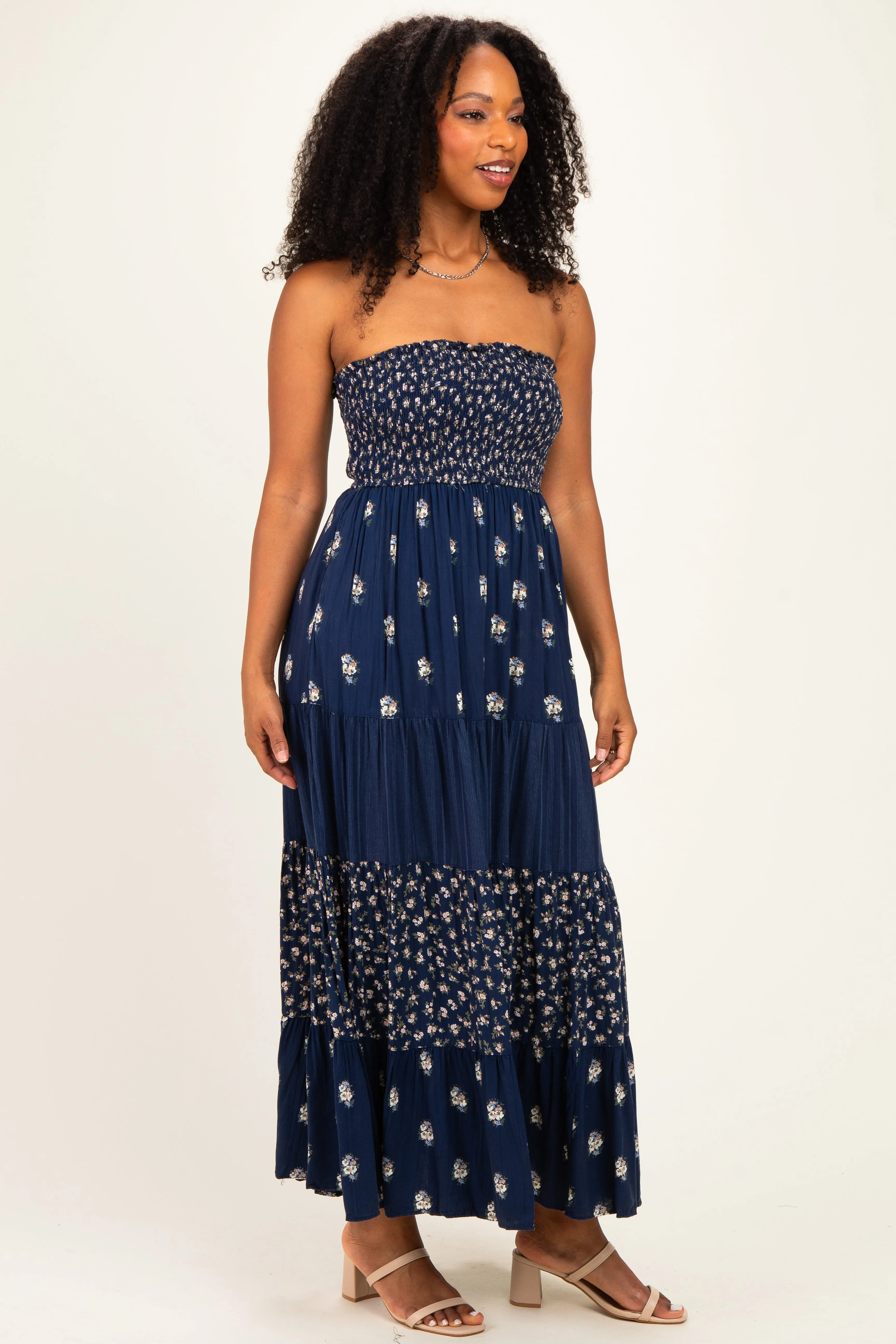 Navy Colorblock Floral Strapless Maxi Dress sold by Pinkblush product image thumbnail 2