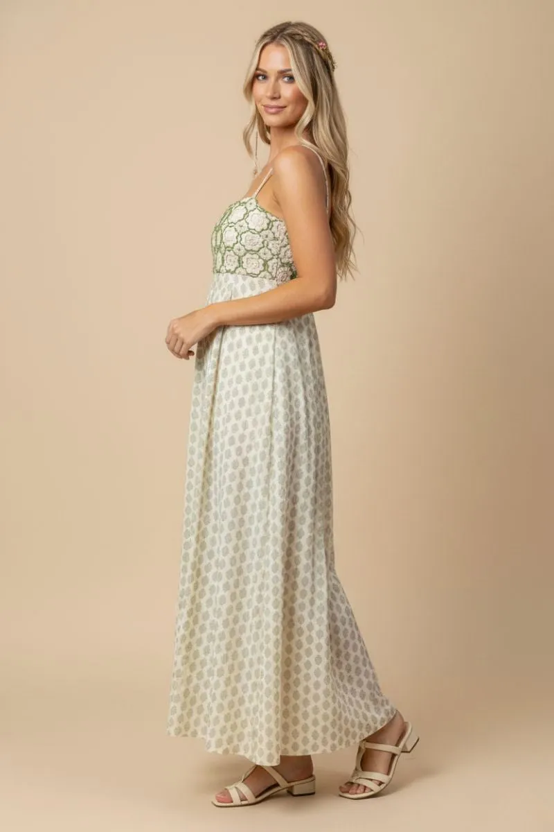 Green Floral Crochet Bodice Maxi Dress sold by Pinkblush product image thumbnail 4