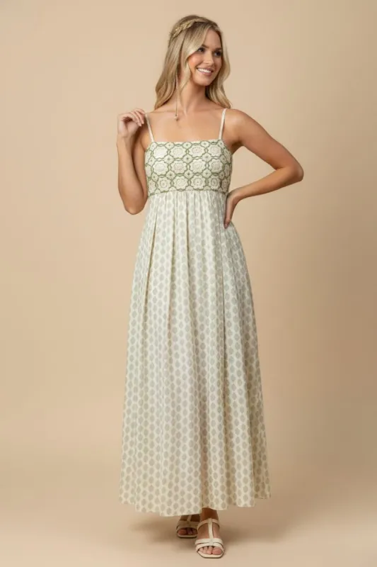 Green Floral Crochet Bodice Maxi Dress made by Jnna
