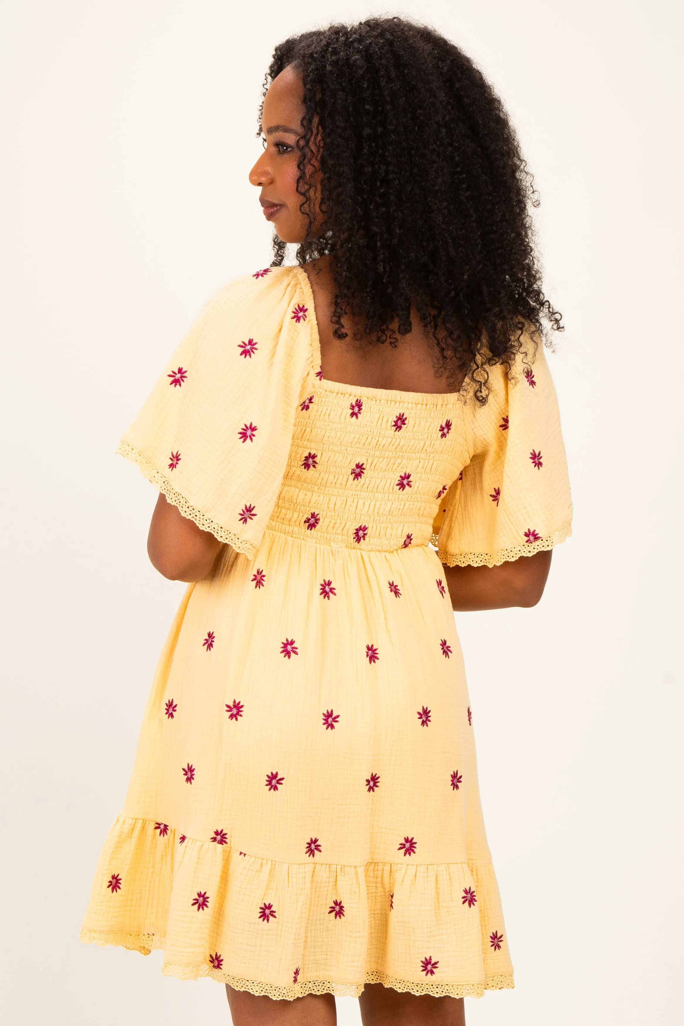Yellow Floral Embroidered Smocked Dress sold by Pinkblush product image thumbnail 4