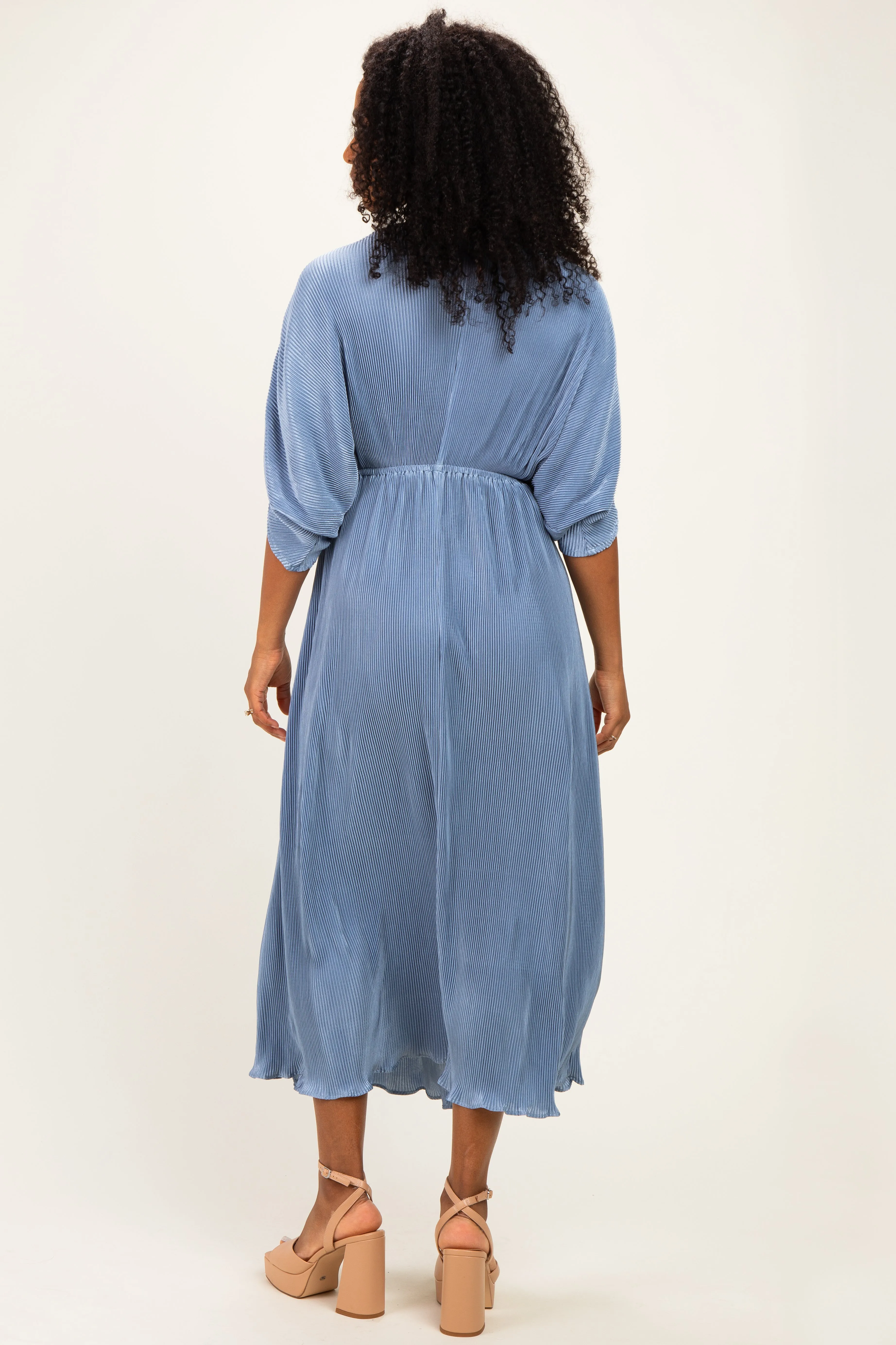 Deep Blue Pleated Satin Dolman Sleeve Maxi Dress sold by Pinkblush product image thumbnail 3
