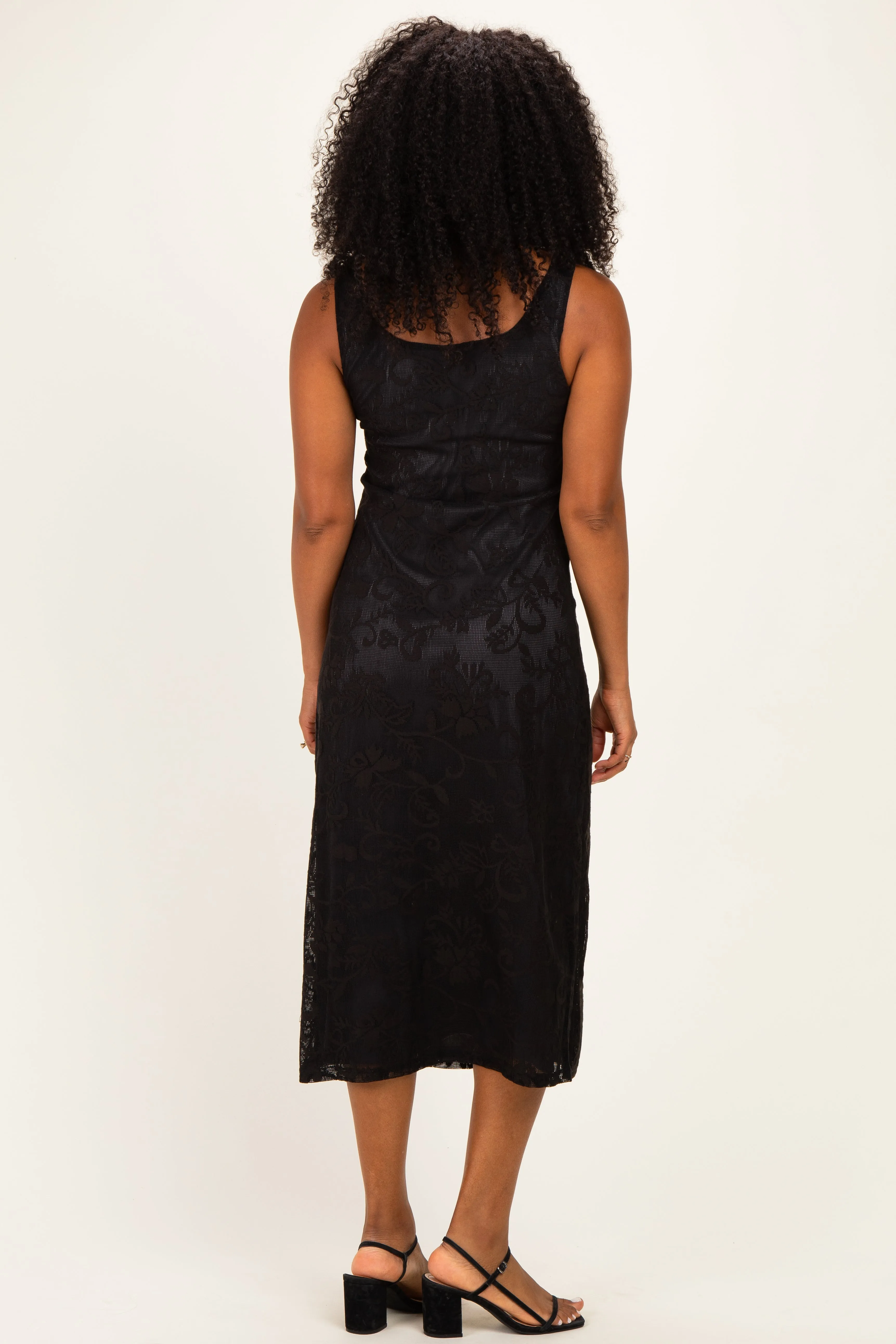 Black Floral Jacquard Mesh Midi Dress sold by Pinkblush product image thumbnail 4