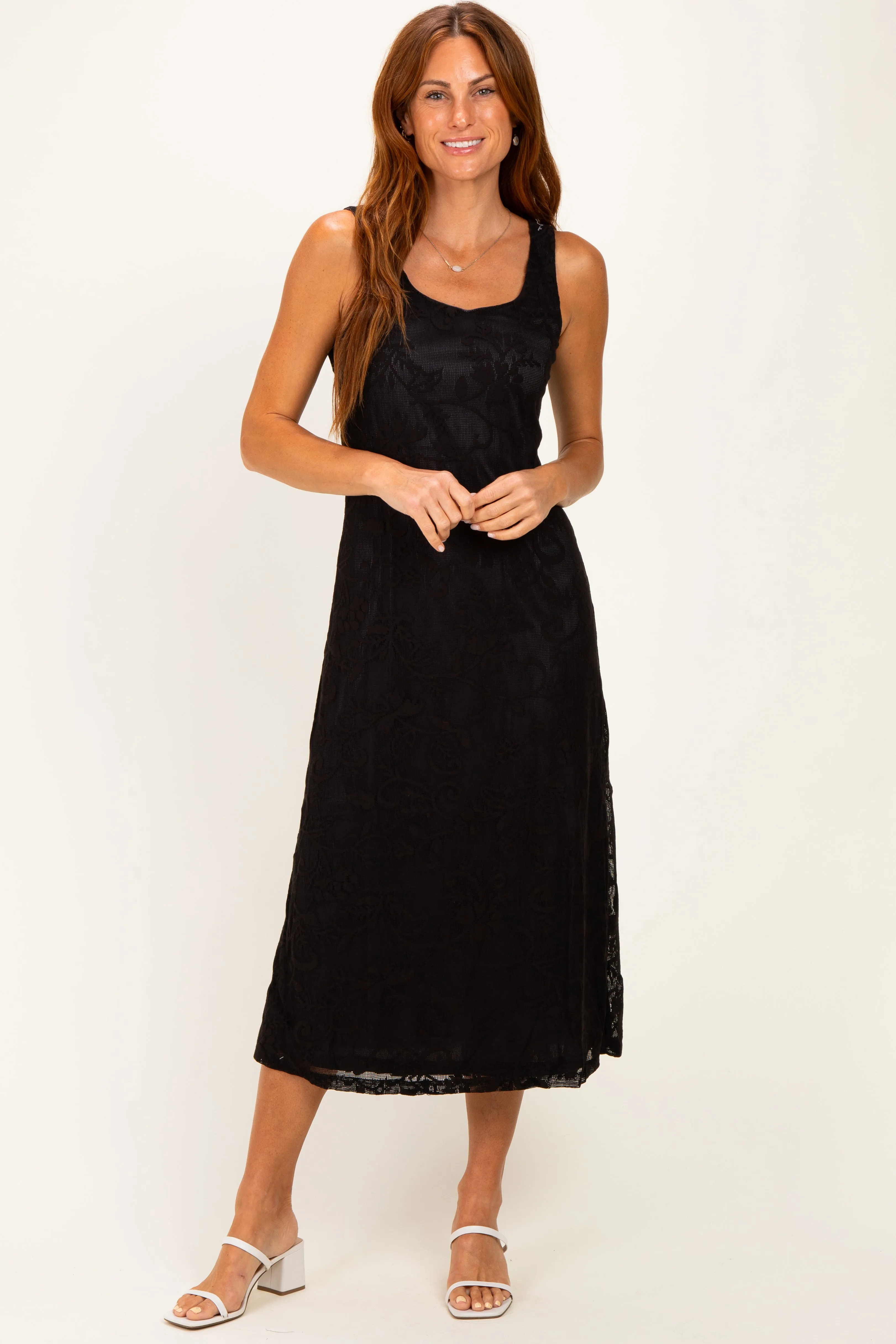 Black Floral Jacquard Mesh Midi Dress sold by Pinkblush product image thumbnail 5