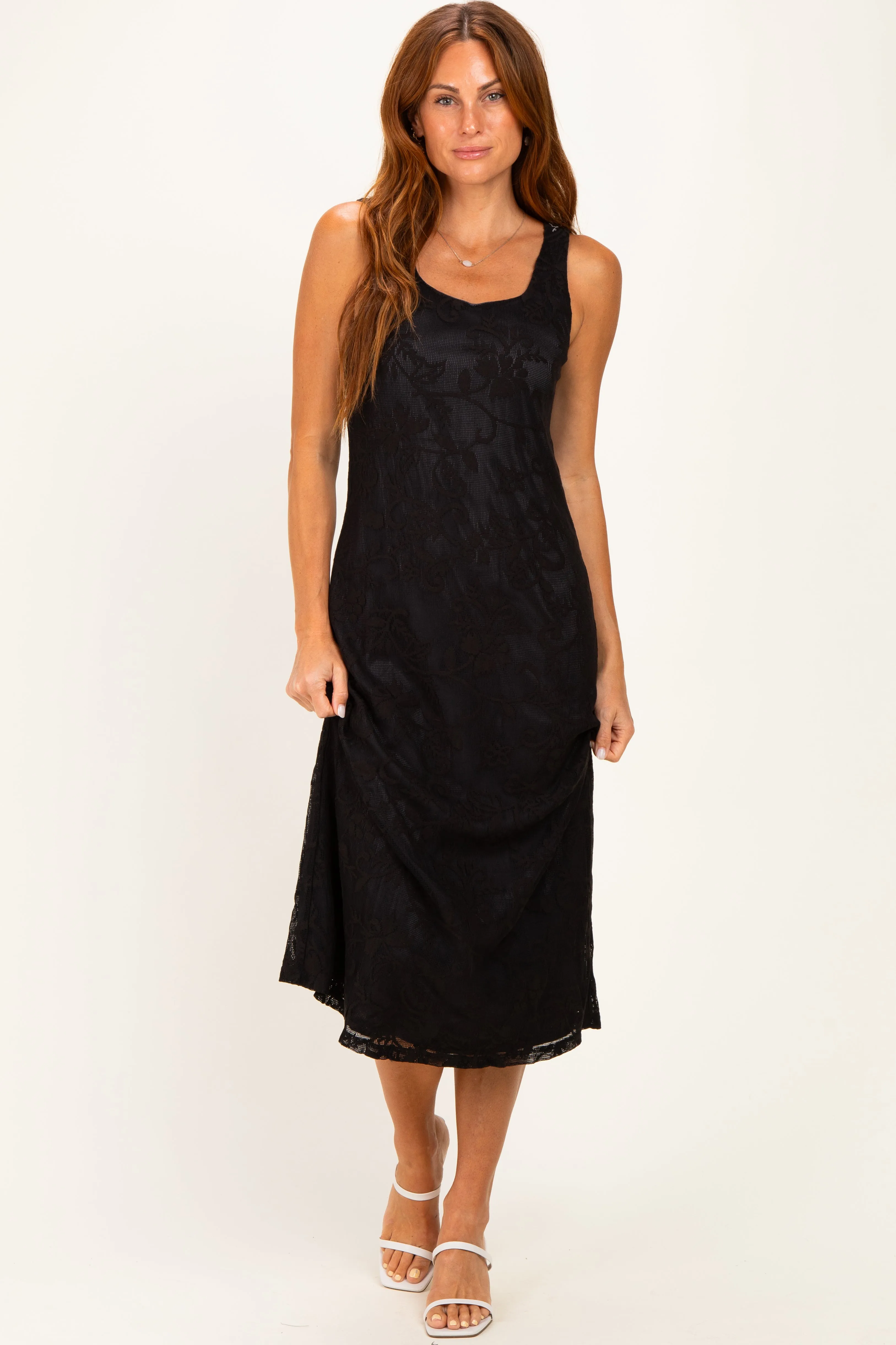 Black Floral Jacquard Mesh Midi Dress sold by Pinkblush product image thumbnail 2