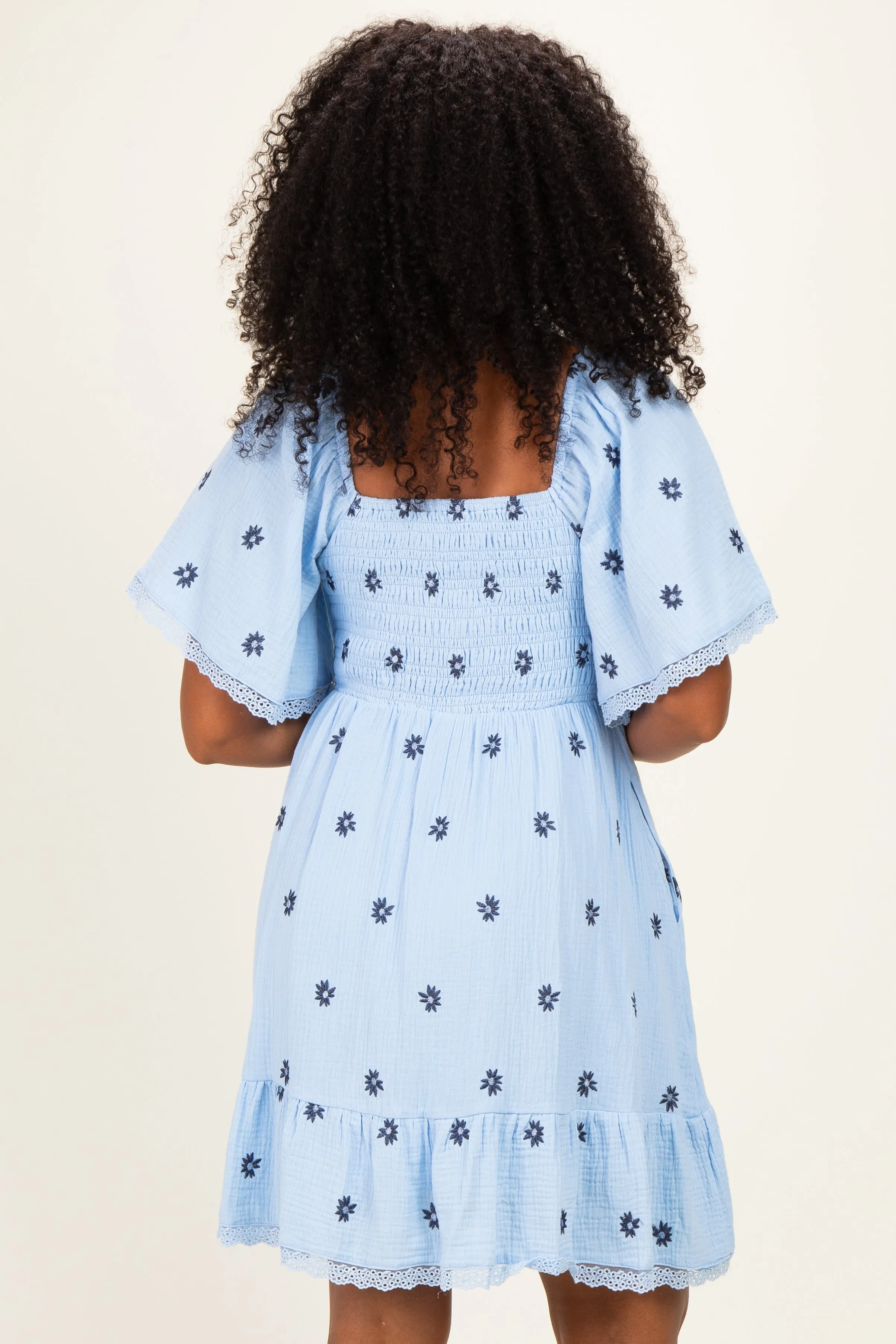 Blue Floral Embroidered Smocked Dress sold by Pinkblush product image thumbnail 4