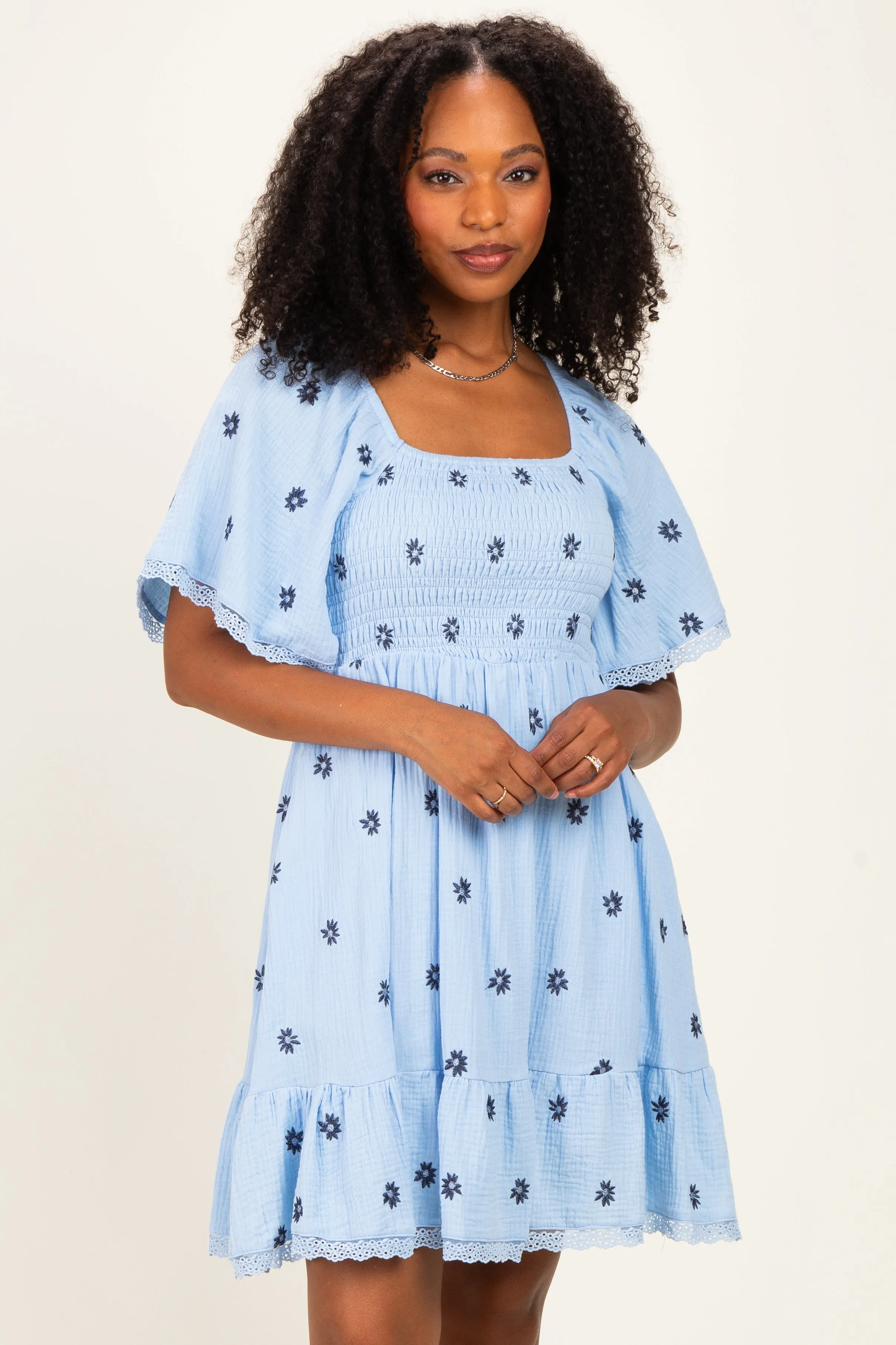 Blue Floral Embroidered Smocked Dress sold by Pinkblush product image thumbnail 2