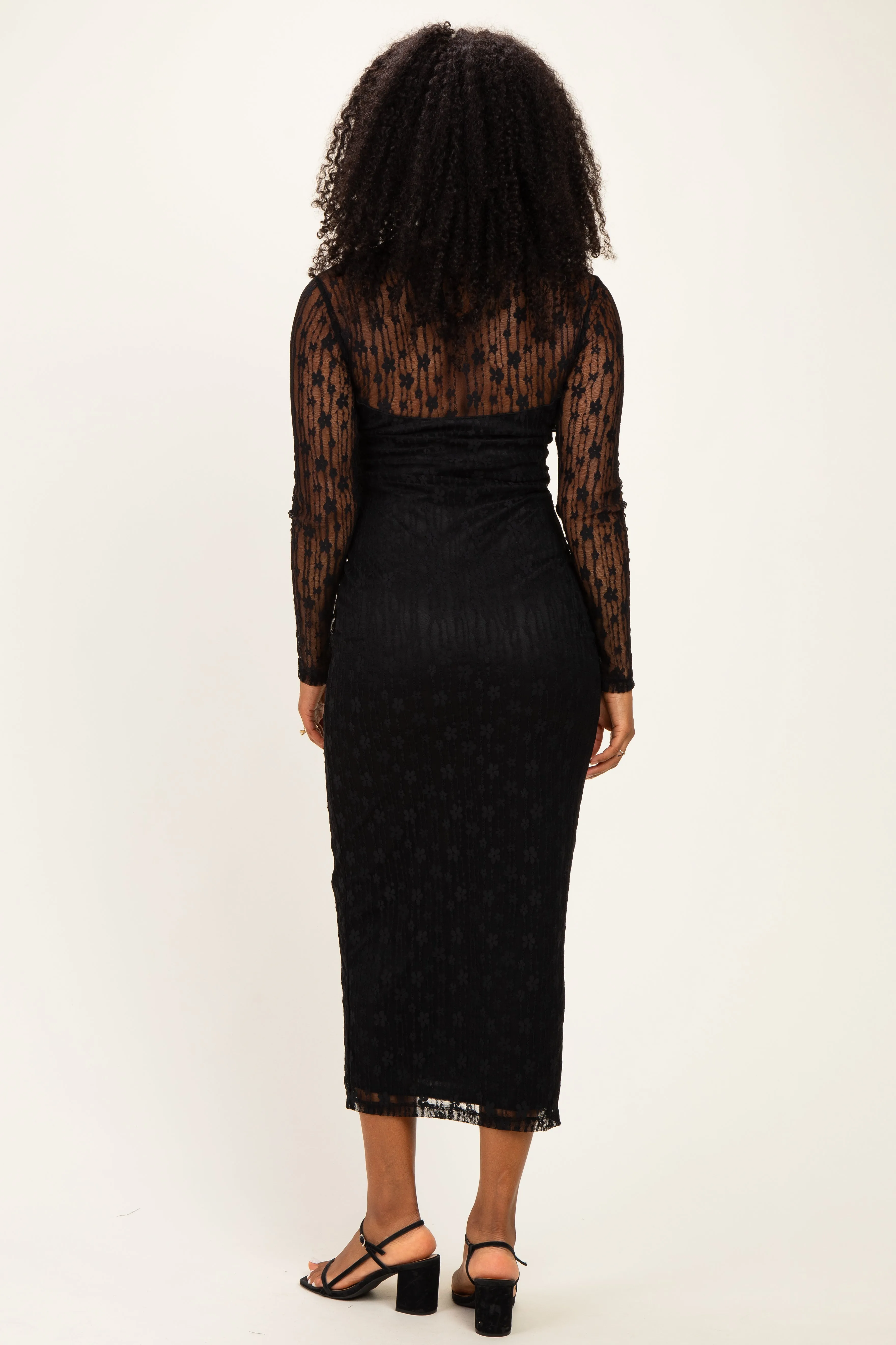 Black Lace Mock Neck Long Sleeve Maternity Maxi Dress sold by Pinkblush product image thumbnail 4