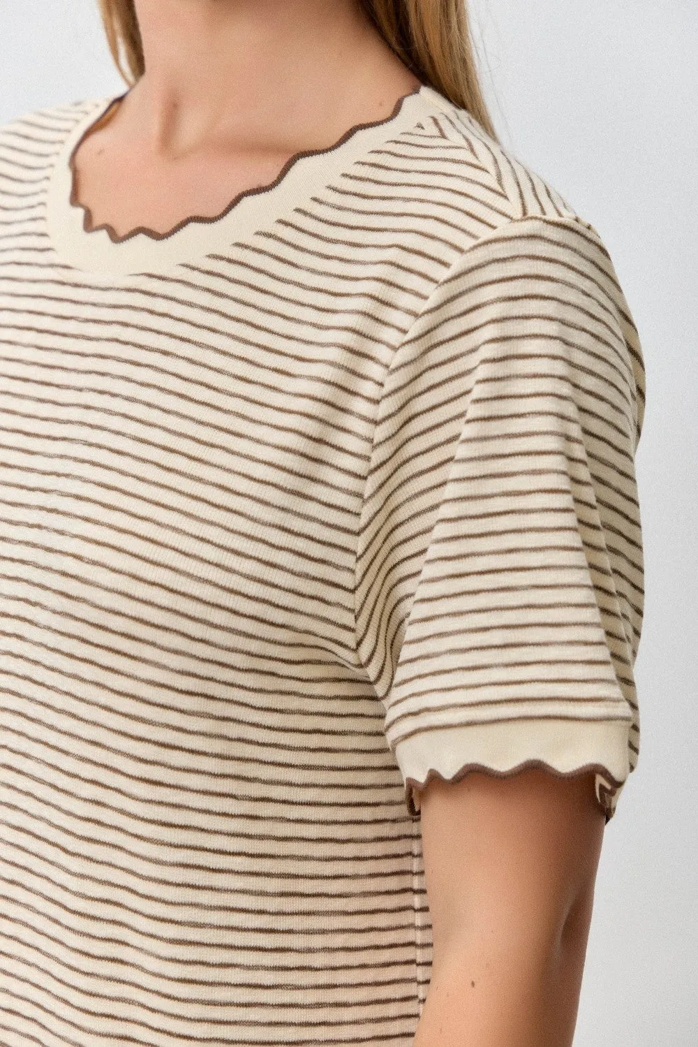 Cream Striped Knit Scallop Accent Maxi Dress sold by Pinkblush product image thumbnail 4