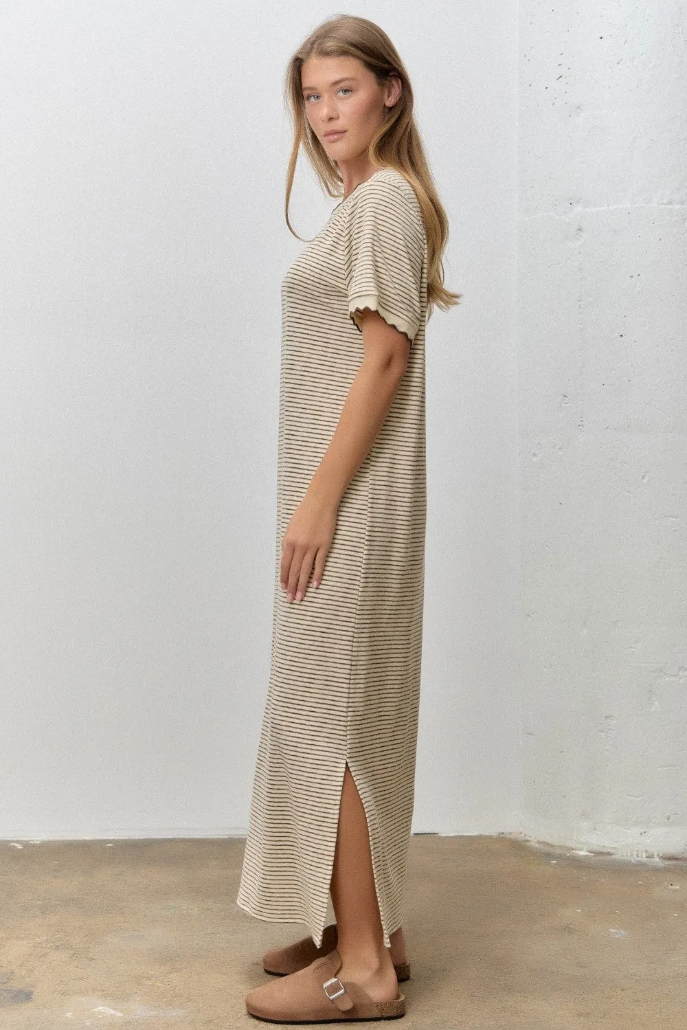 Cream Striped Knit Scallop Accent Maxi Dress sold by Pinkblush product image thumbnail 2