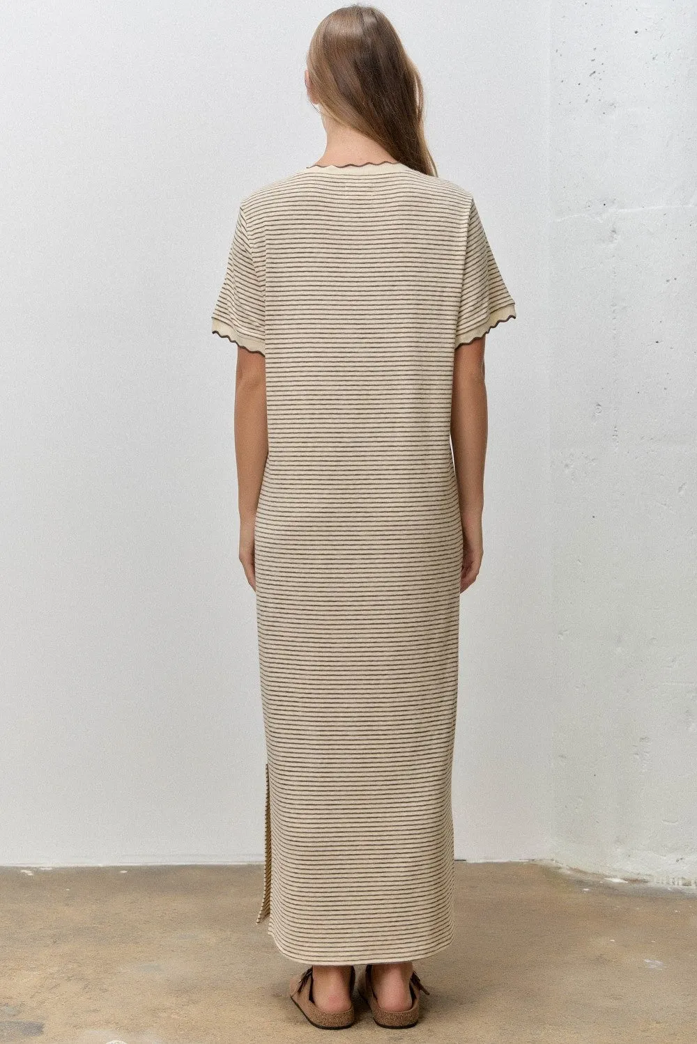 Cream Striped Knit Scallop Accent Maxi Dress sold by Pinkblush product image thumbnail 3