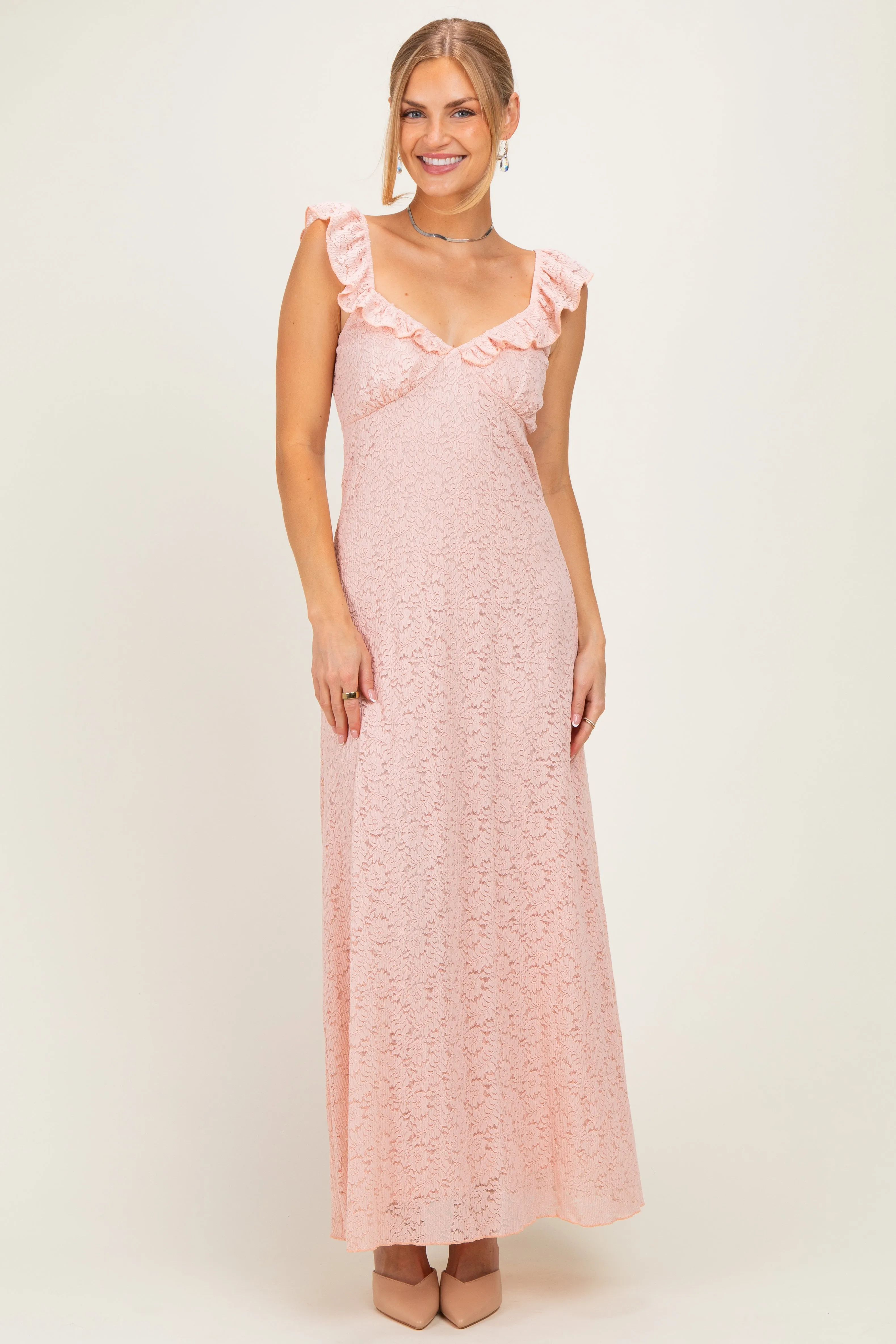 Pink Textured Short Sleeve Sweetheart Maternity Maxi Dress sold by Pinkblush product image thumbnail 4
