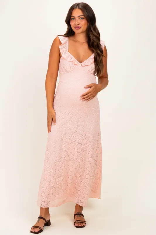 Pink Textured Short Sleeve Sweetheart Maternity Maxi Dress made by Pinkblush