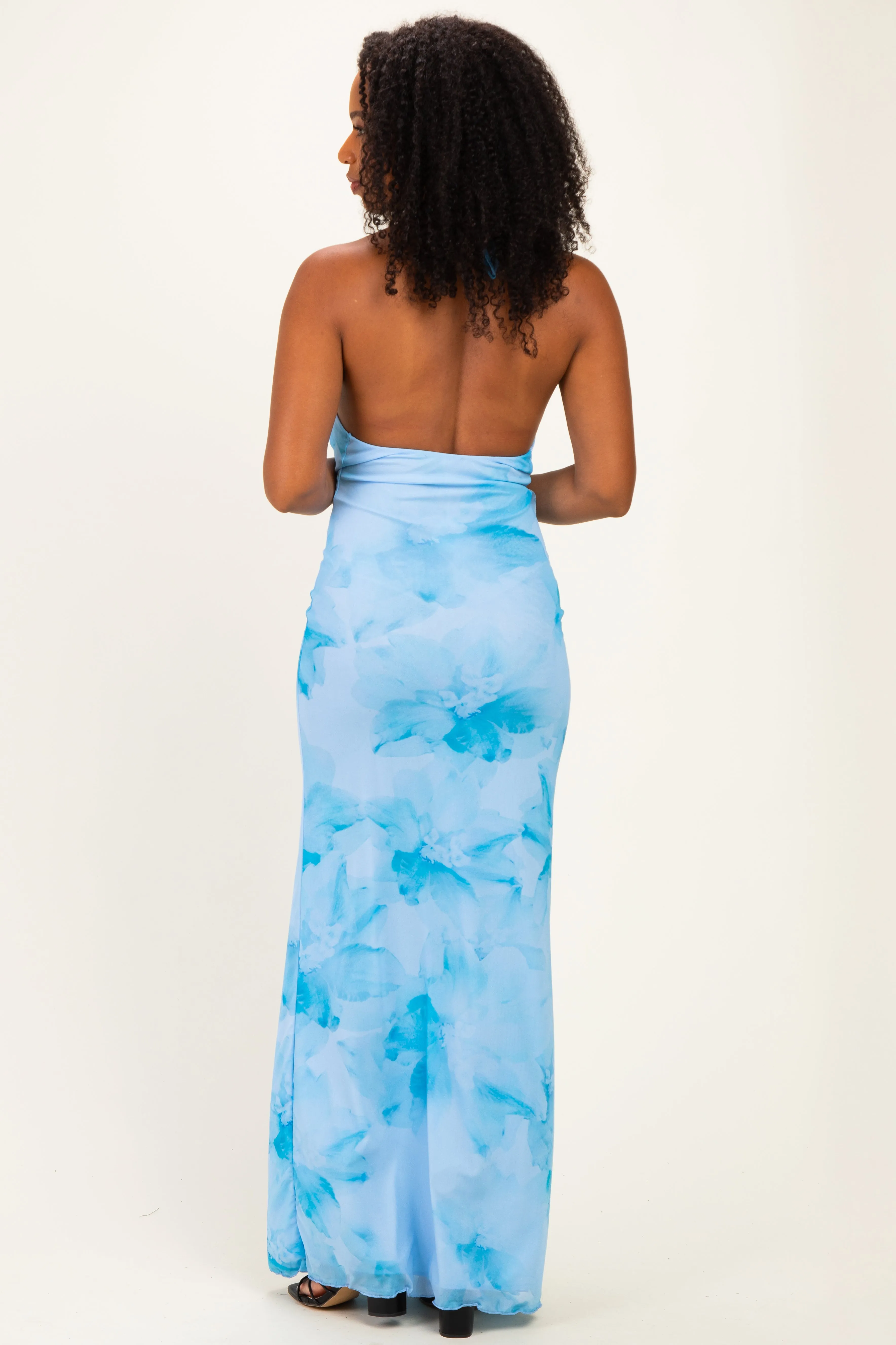Light Blue Floral Cowl Maxi Dress sold by Pinkblush product image thumbnail 3