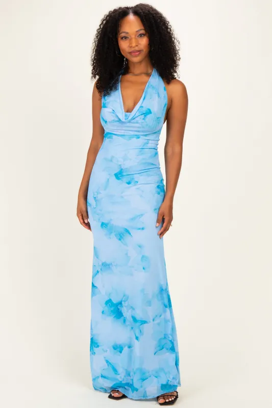 Light Blue Floral Cowl Maxi Dress made by Blue Blush