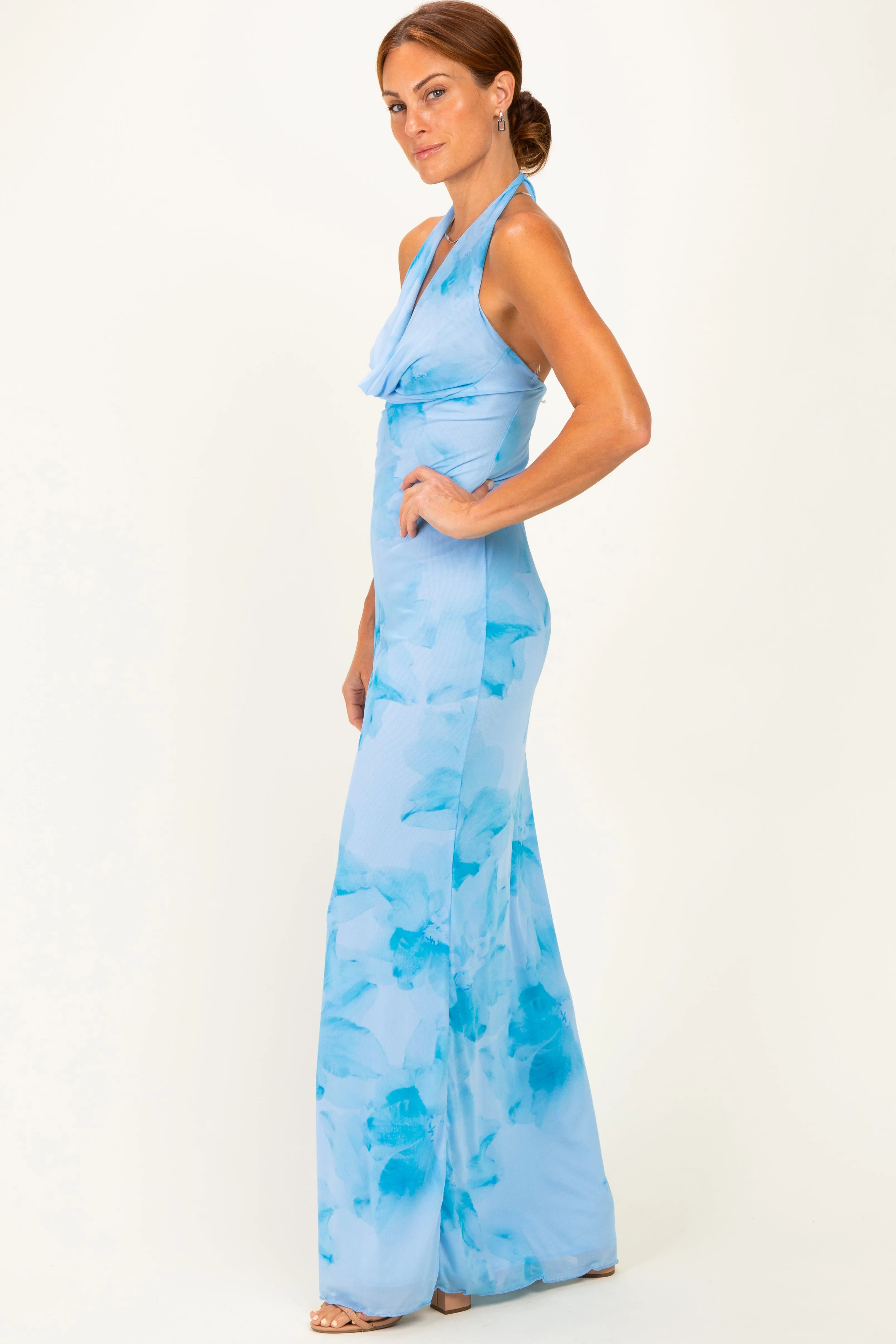 Light Blue Floral Cowl Maxi Dress sold by Pinkblush product image thumbnail 5