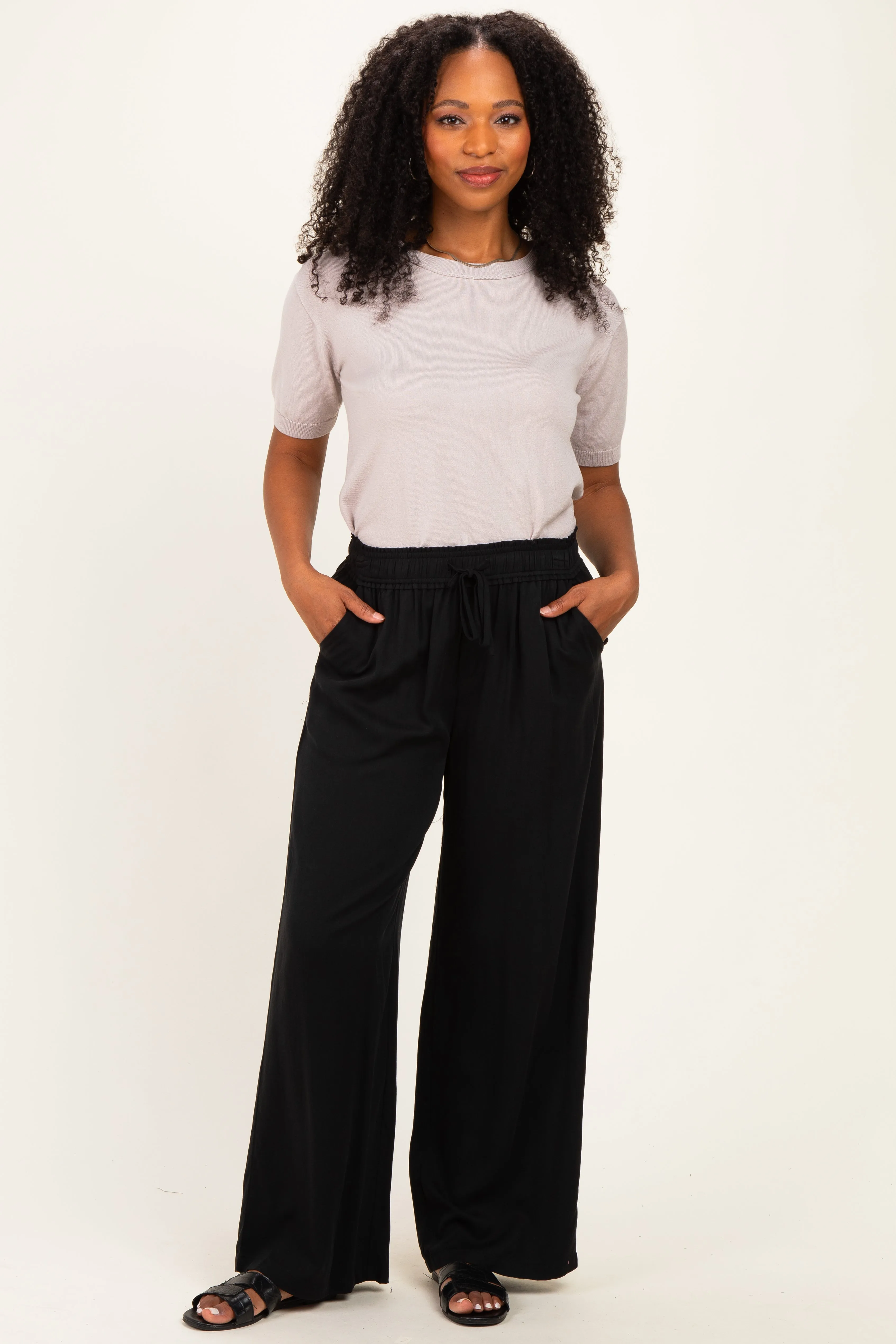 Black Drawstring Waistband Pants sold by Pinkblush