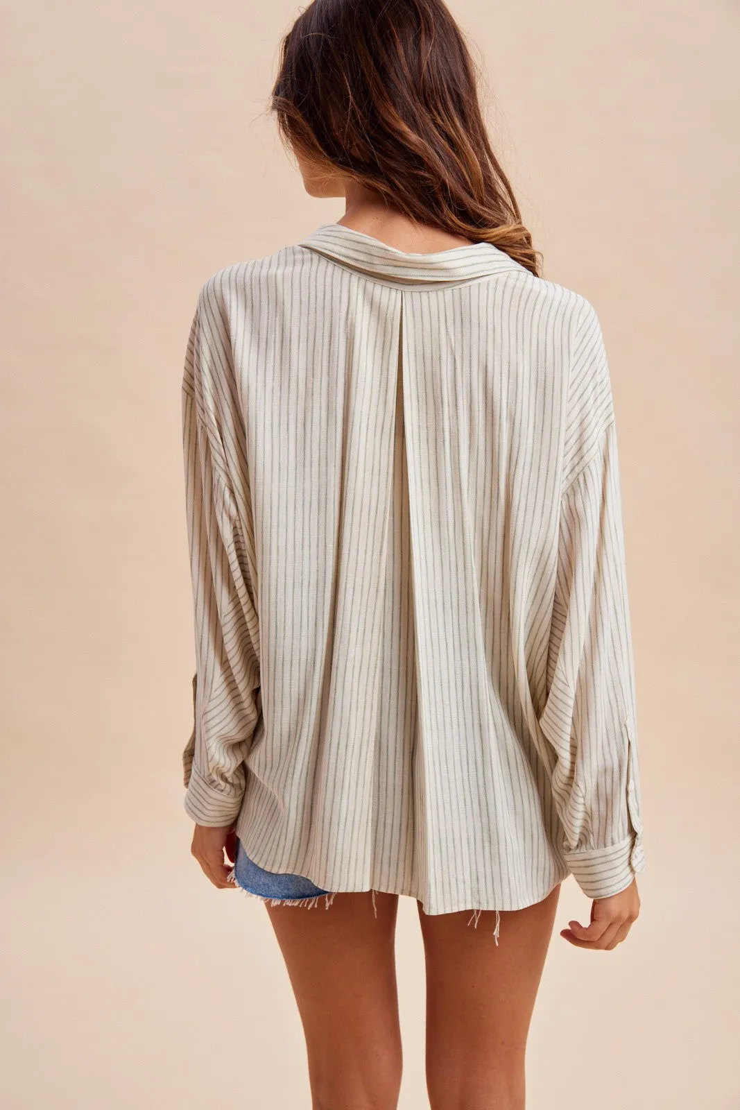 Sage Striped Oversized Sheer Linen Button Down sold by Pinkblush product image thumbnail 4