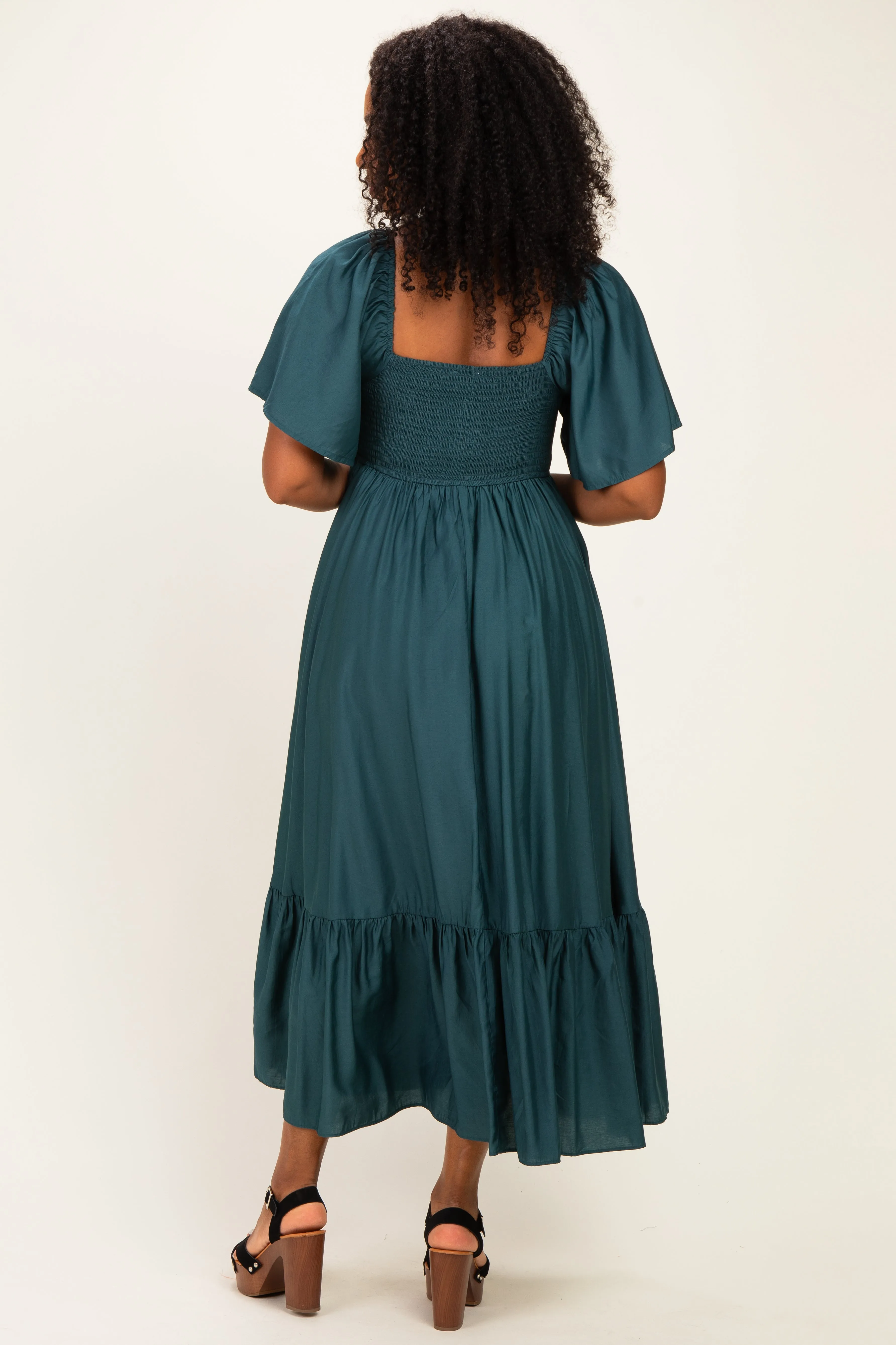 Emerald Flutter Sleeve Ruffle Hem Midi Dress sold by Pinkblush product image thumbnail 3